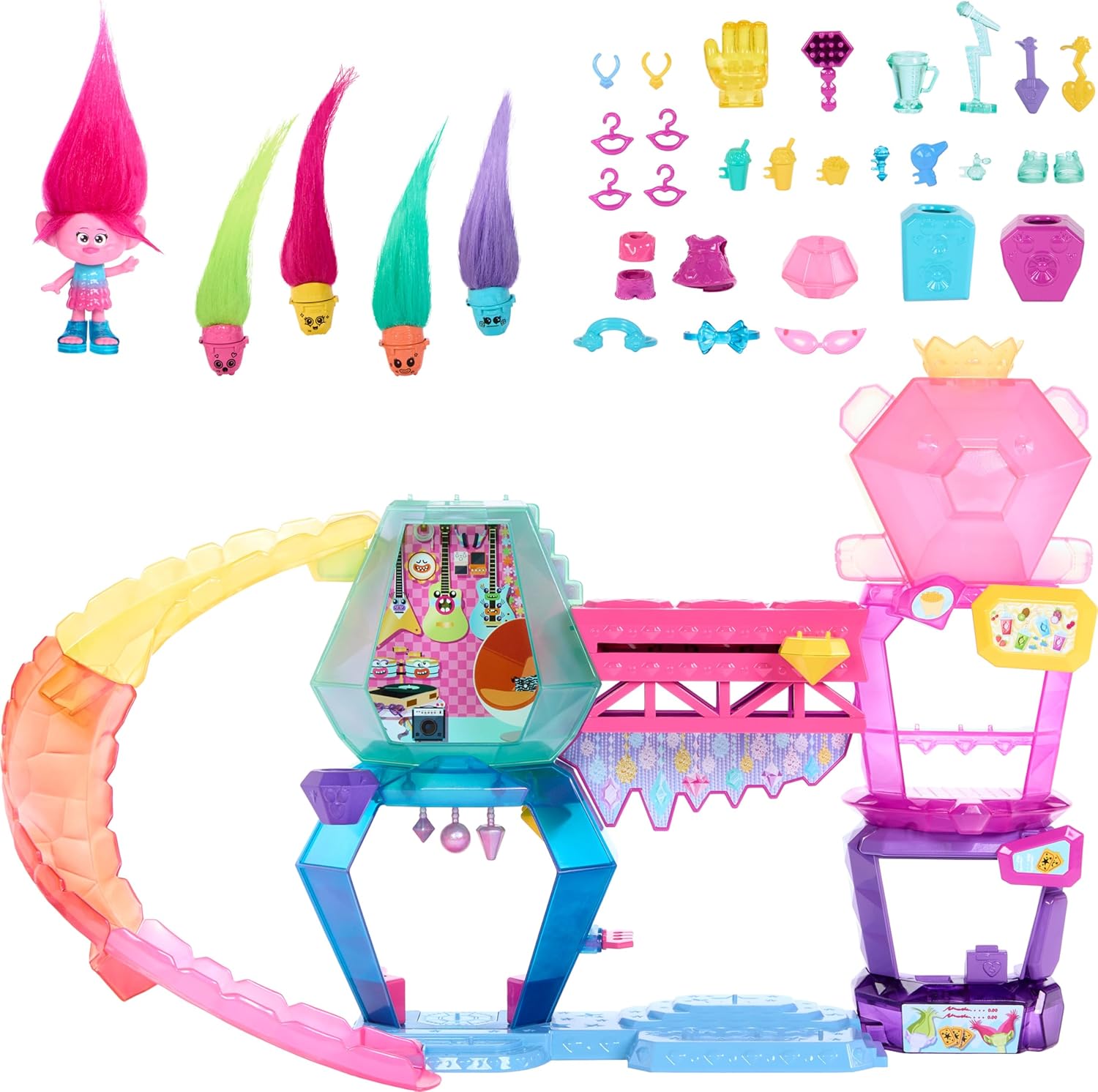 Mattel DreamWorks Trolls Band Together Toys, Mount Rageous Playset 25+ Accessories, 4 Hair Pops