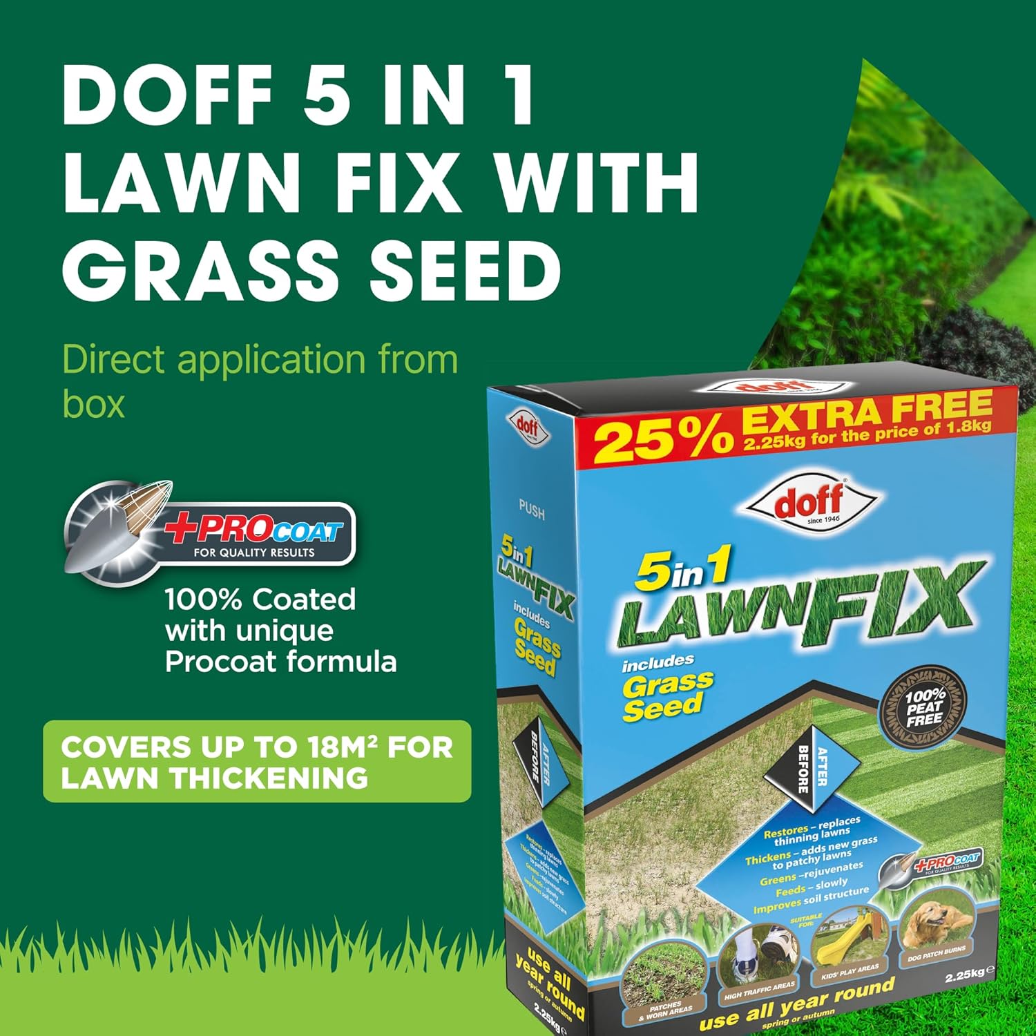 Doff 5 in 1 Lawn Fix & Grass Seed – 2.25kg