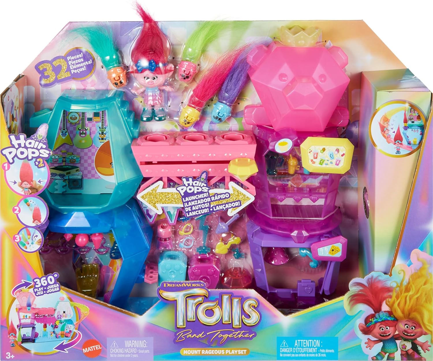Mattel DreamWorks Trolls Band Together Toys, Mount Rageous Playset 25+ Accessories, 4 Hair Pops