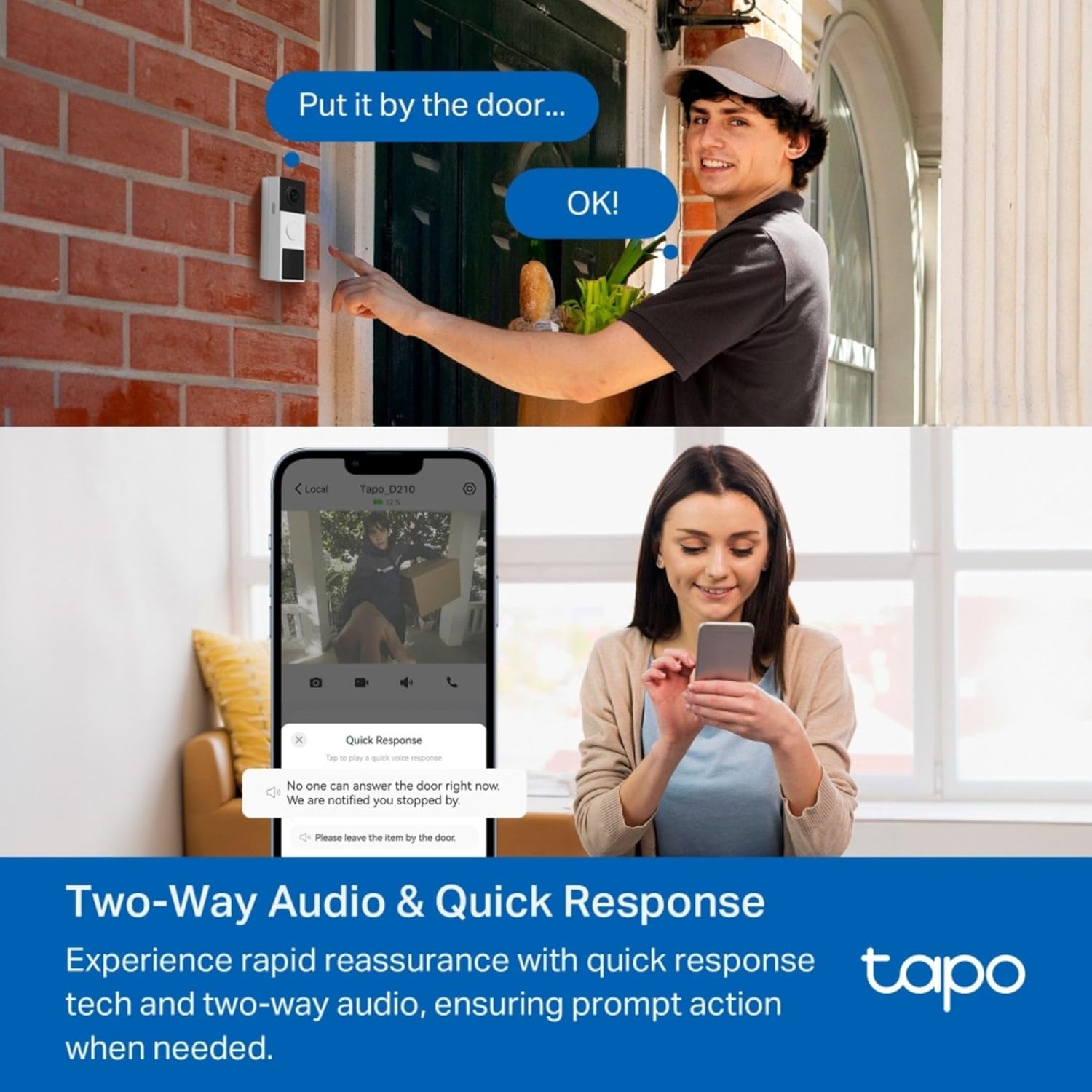 Tapo D210 Doorbell Camera Wireless 2K 3MP Ultra-Clear Doorbell Camera