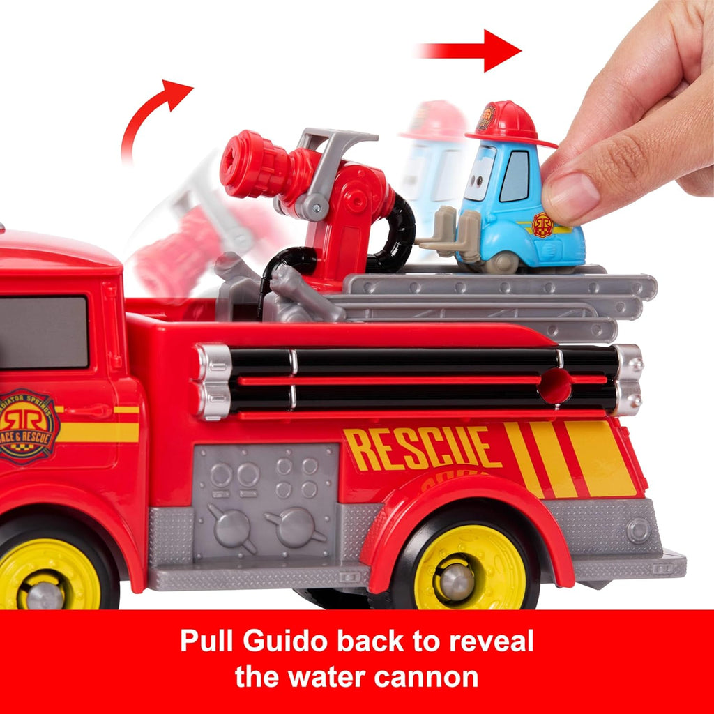Mattel Disney and Pixar Cars Toy Firetruck, Radiator Springs Race & Rescue Fire Fighting Red & Guido