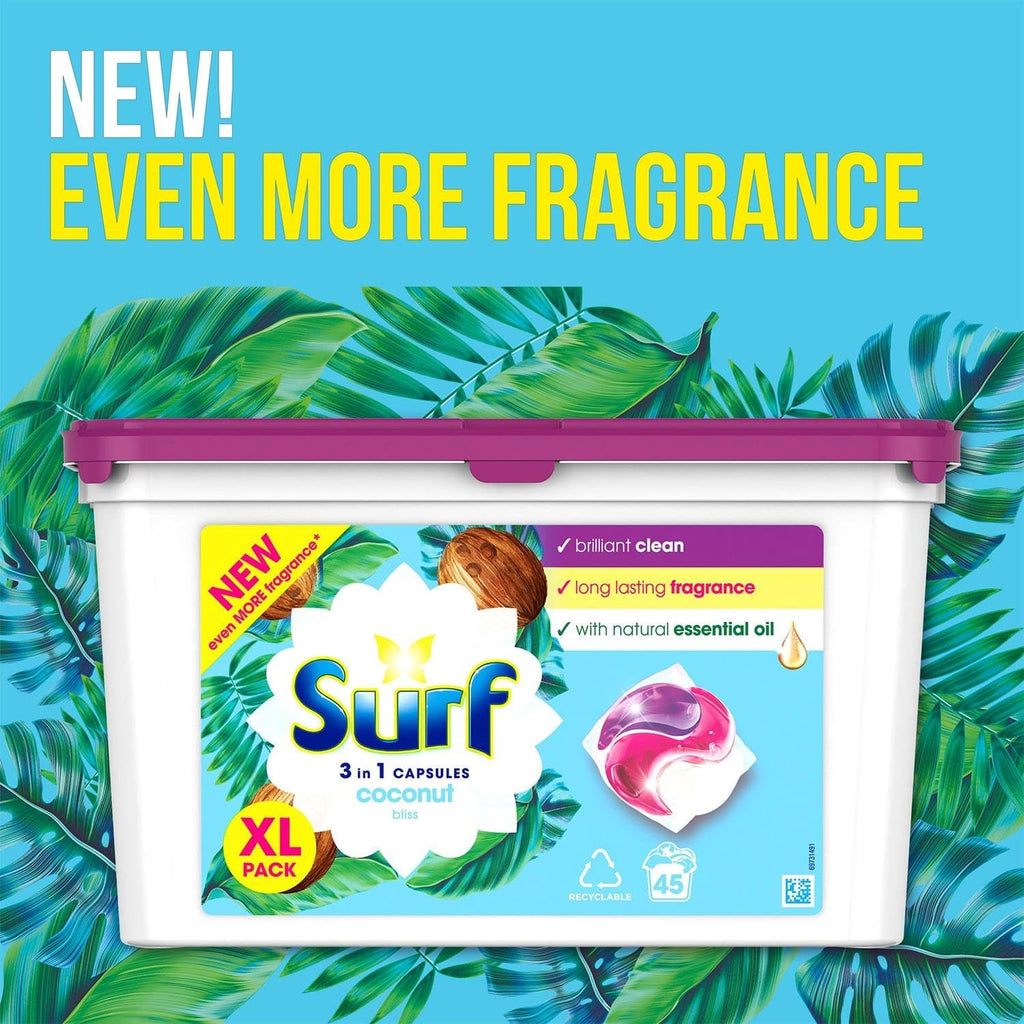 Surf 3-in-1 Washing Detergent Capsules Coconut Bliss 45 Washes (2 Pack)