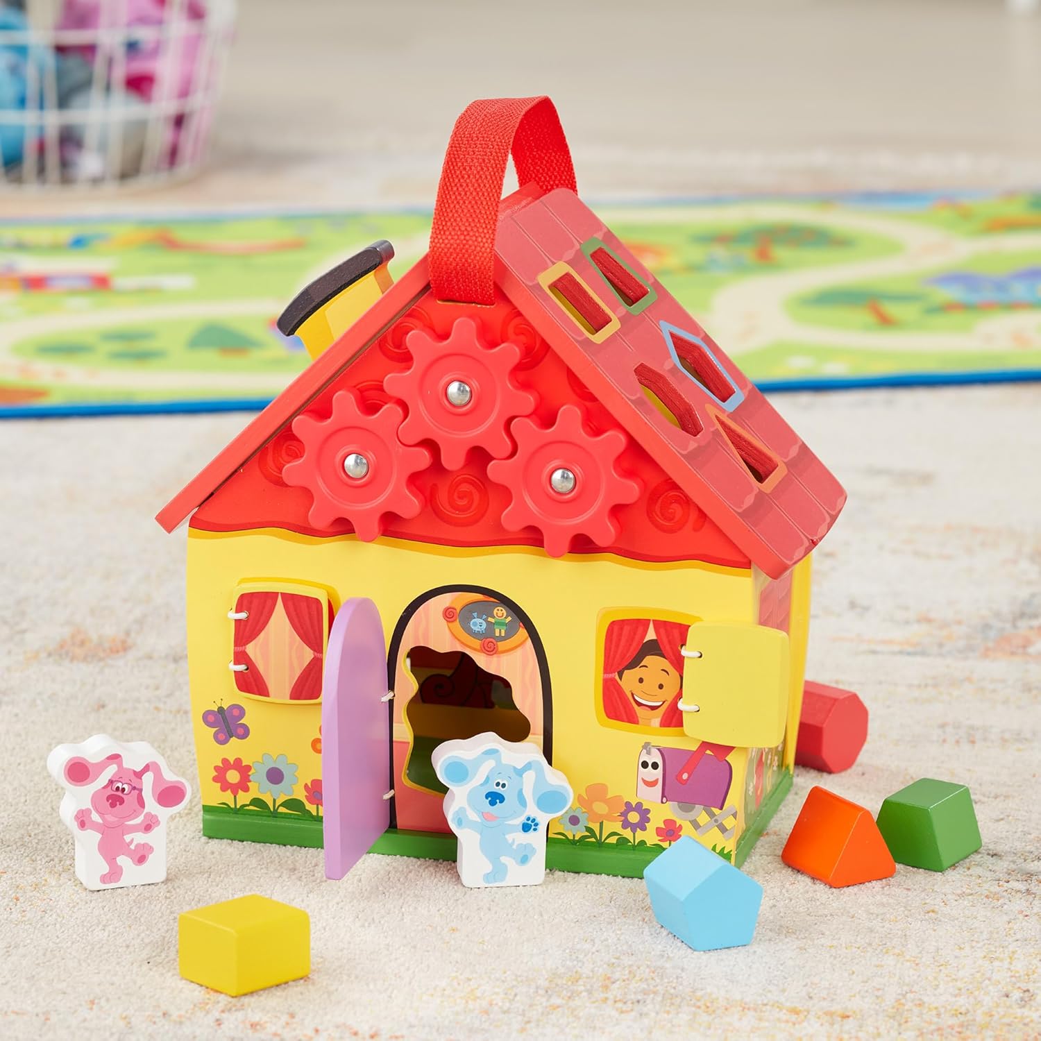 Melissa & Doug Blue's Clues & You! Wooden Take-Along House Shape Sorter 18m+