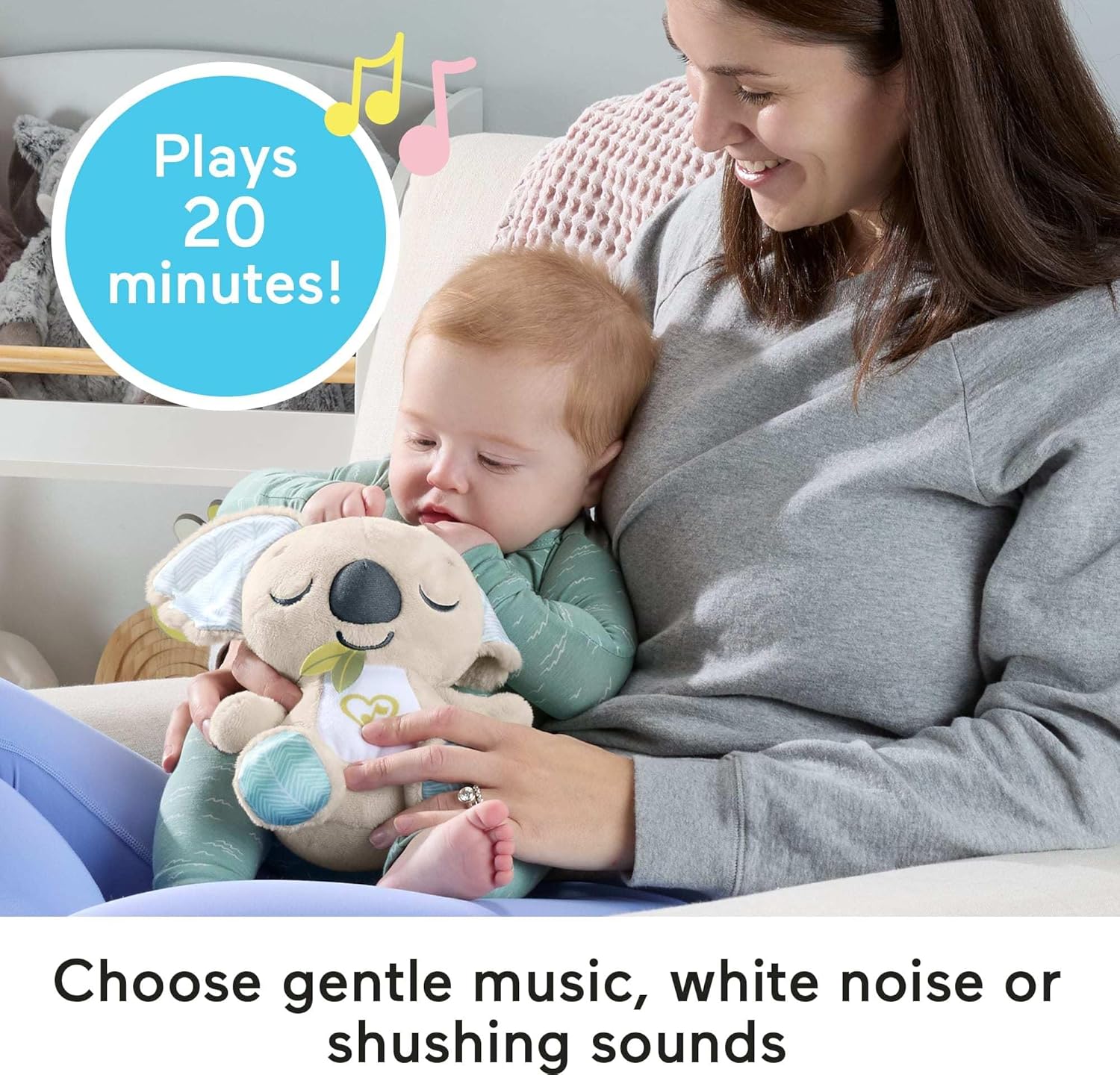 Fisher-Price Baby Toy On-the-Go Koala Soother, Plush Portable Sound Machine with White Noise Music
