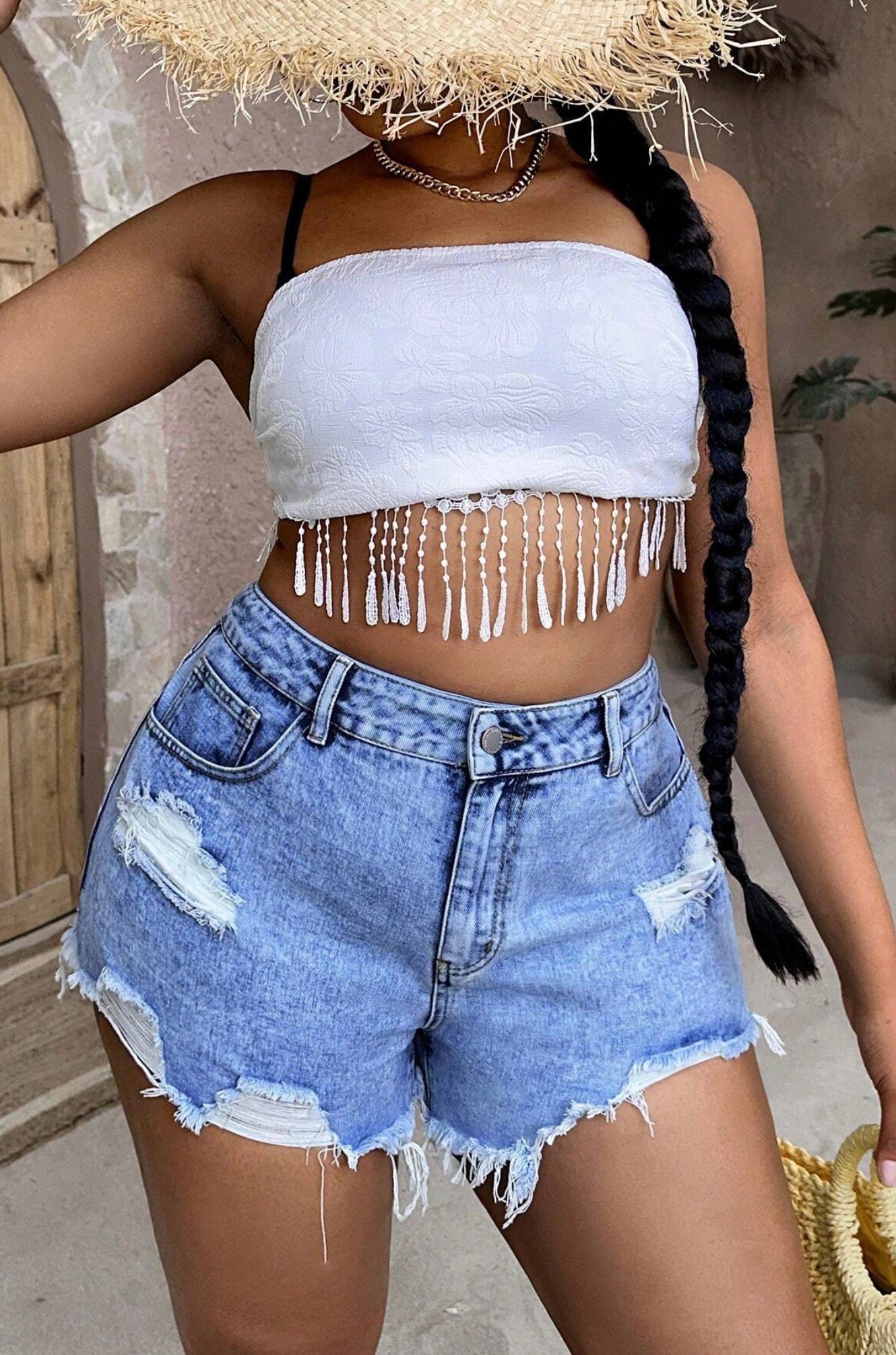 SHEIN Plus Ripped Raw Hem Denim Shorts Size 1XL