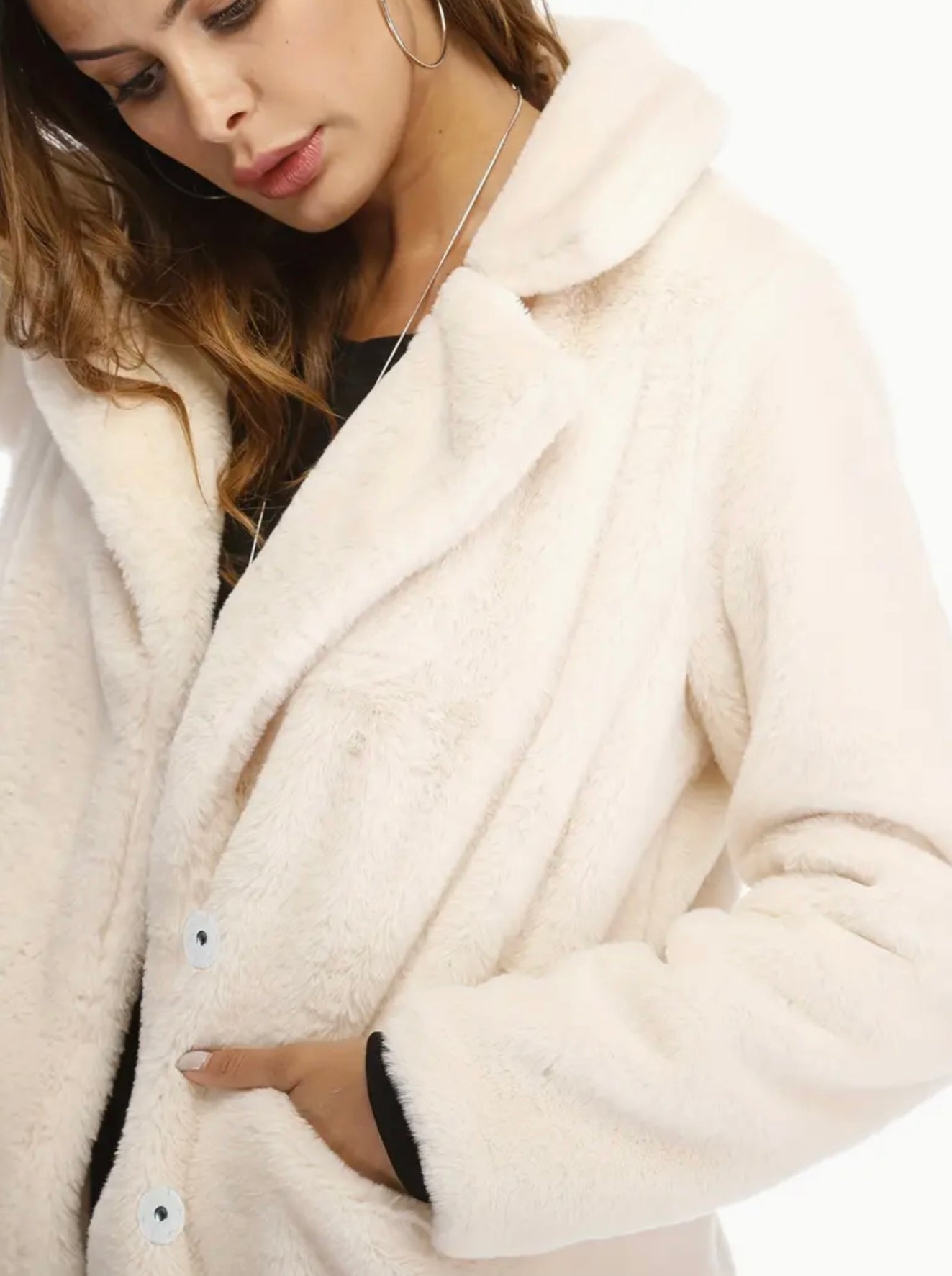 Cozy Faux Fur Long Sleeve Teddy Coat Size L