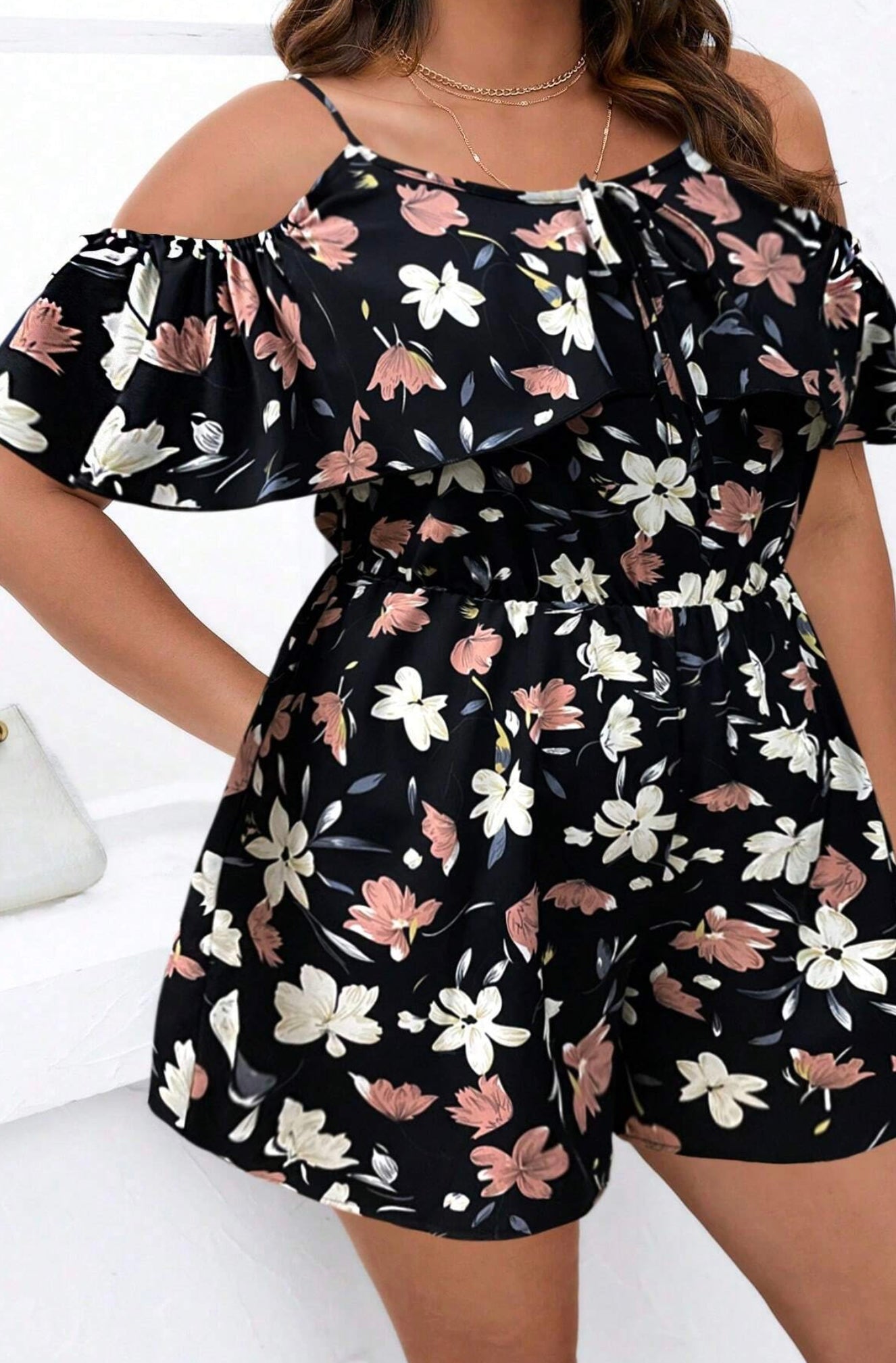 SHEIN Holiday Print Off The Shoulder Romper Size 16 (XL)