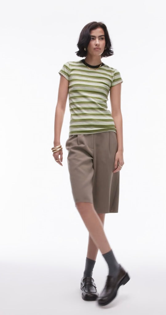 Topshop Green Stripe Longline T-Shirt Size S RRP £16
