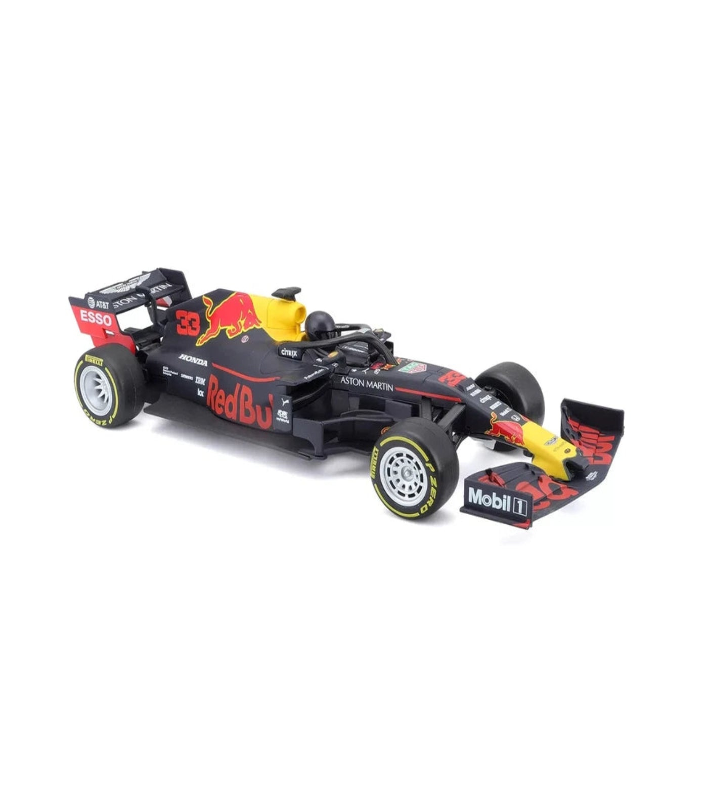 Model of a Red Bull racing car on a white background