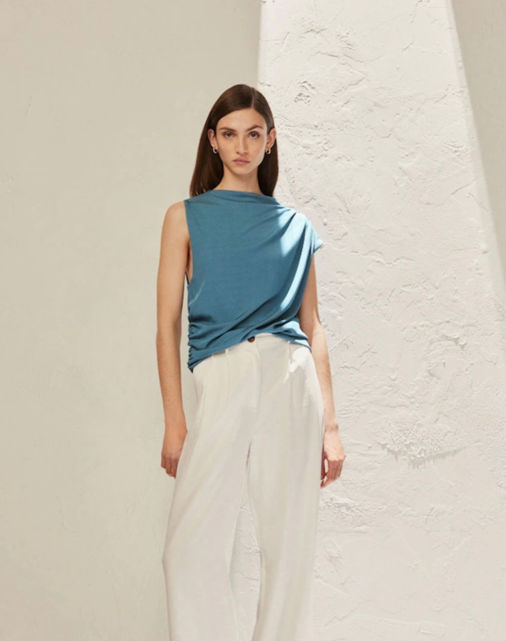 NEXT Teal Blue Premium Asymmetric Drape Top Size 12