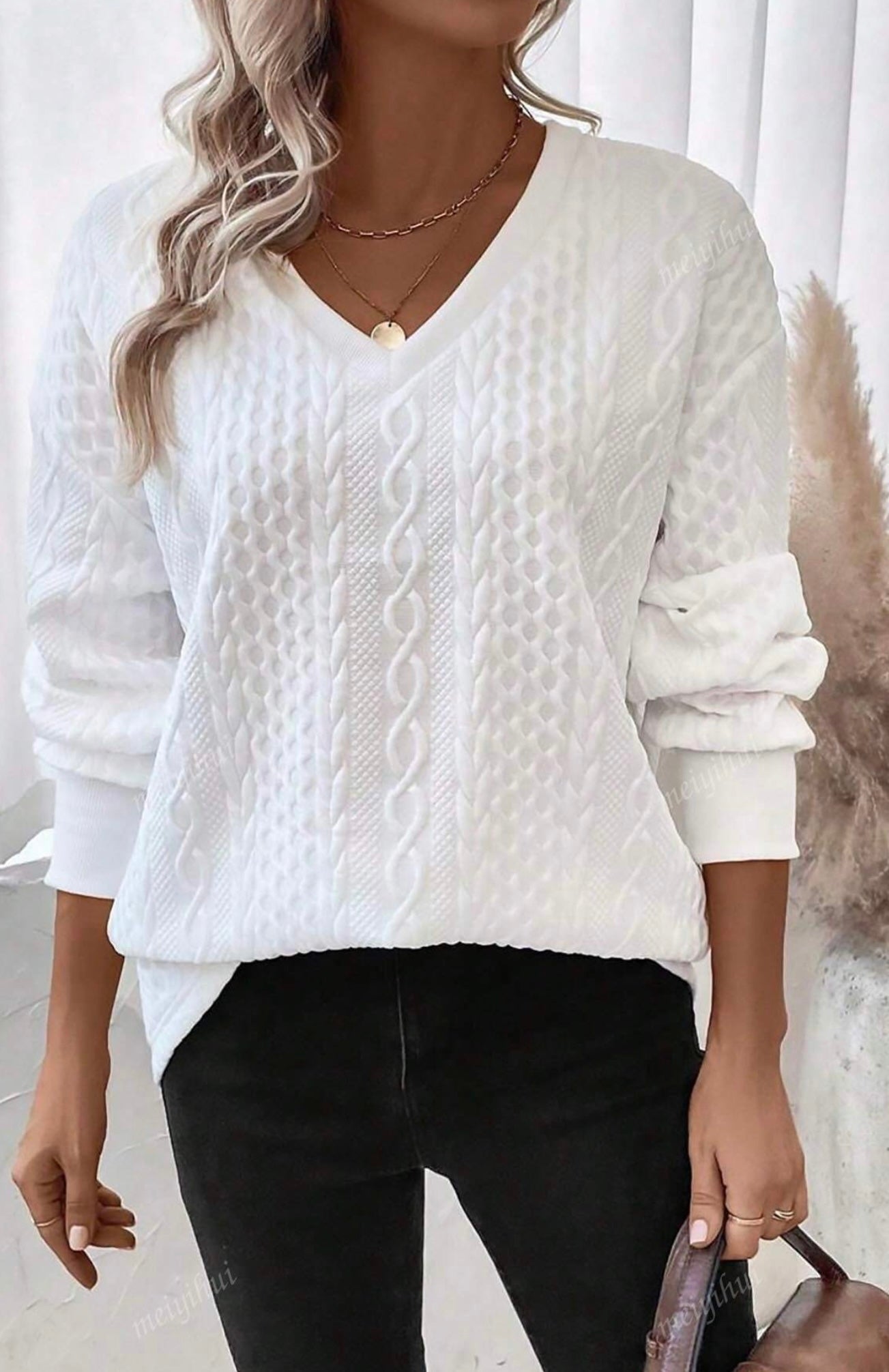 SHEIN White Textured Pattern Sweatshirt Size 1XL (16)