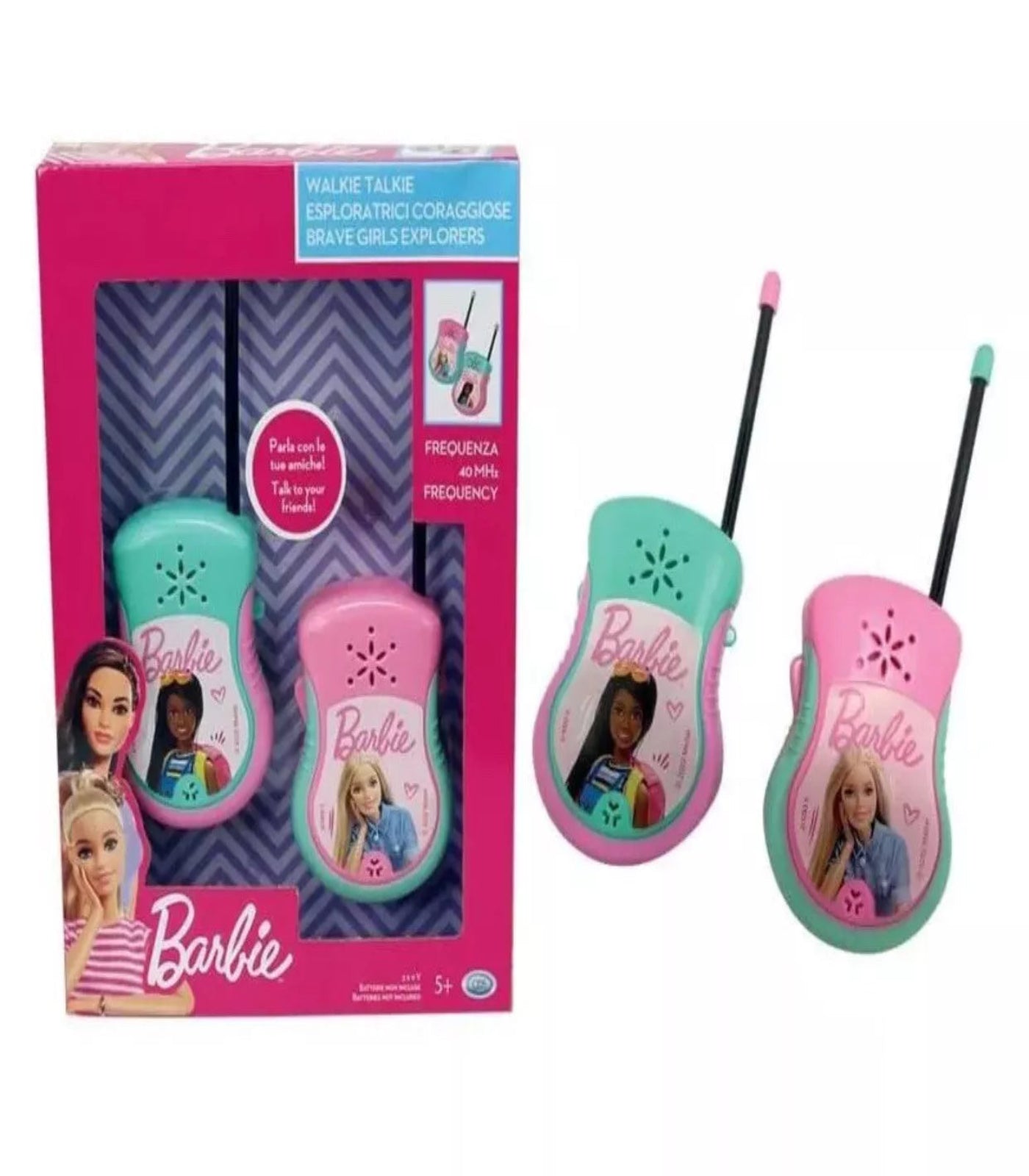 Barbie walkie-talkies with packaging on a white background