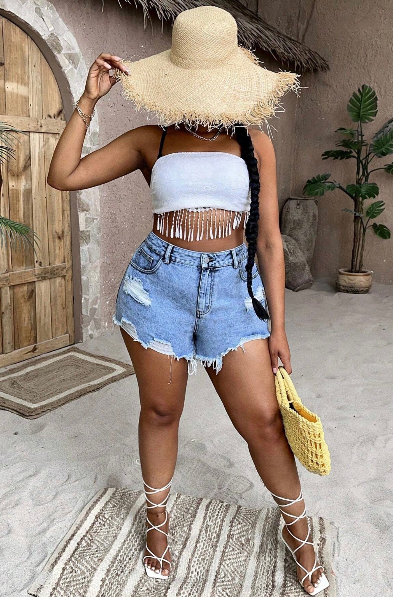 SHEIN Plus Ripped Raw Hem Denim Shorts Size 1XL
