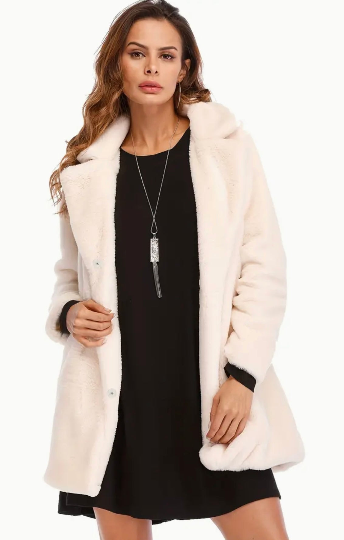 Cozy Faux Fur Long Sleeve Teddy Coat Size L