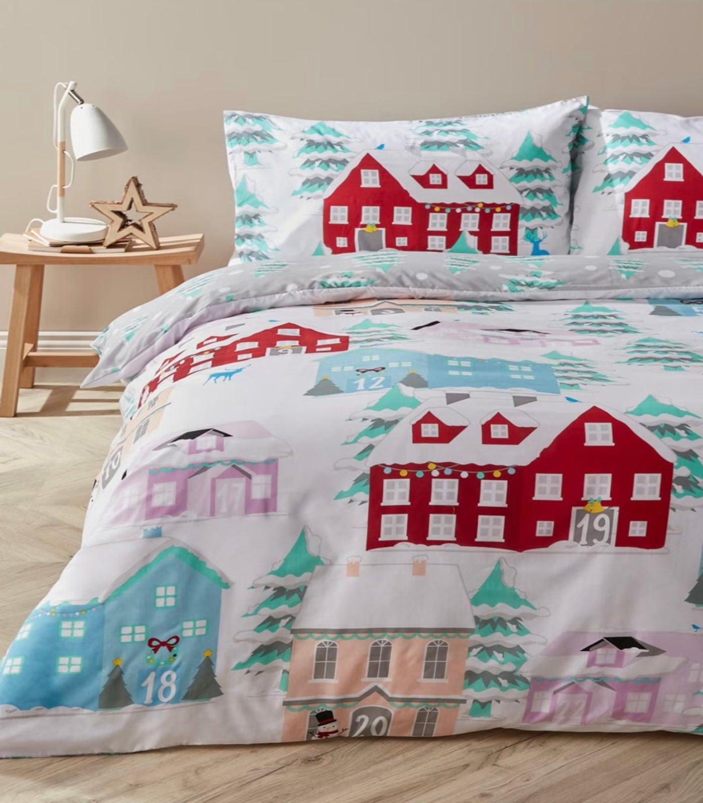 Christmas Advent Calendar House Duvet Cover & Pillow Cases - Double