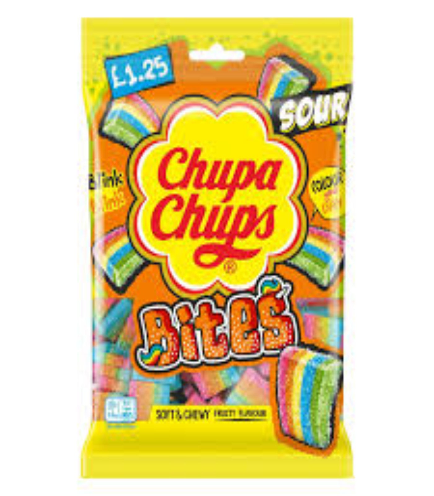 Chupa Chups Bites candy package with colorful design on a yellow background