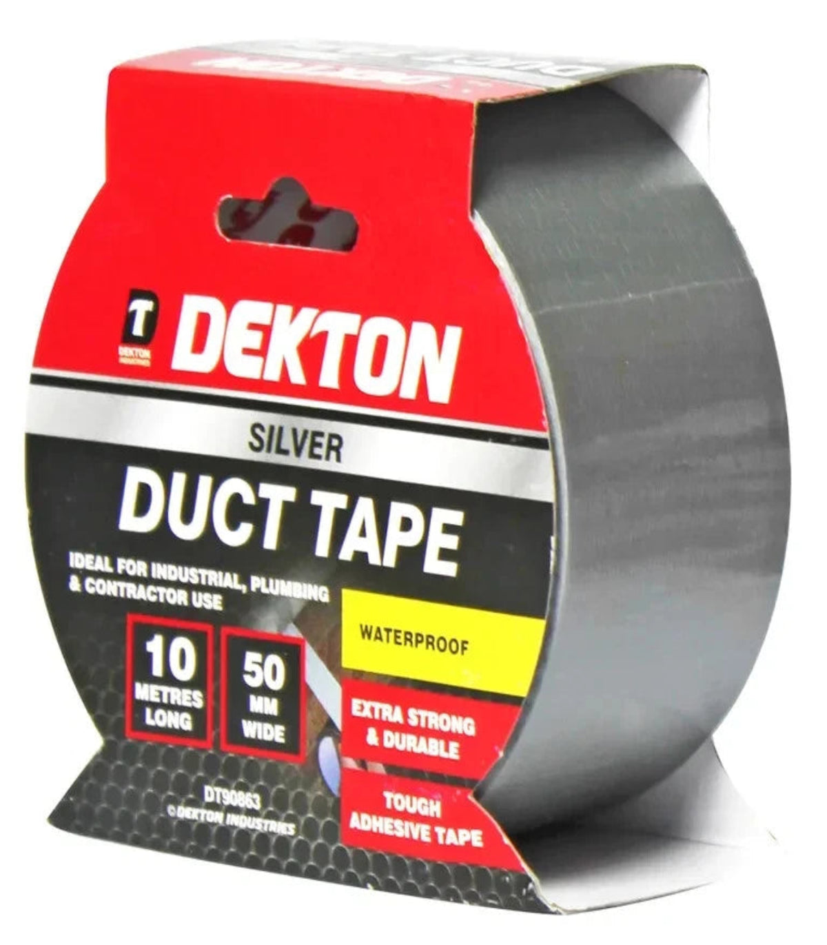 Dekton silver duct tape with packaging on a white background