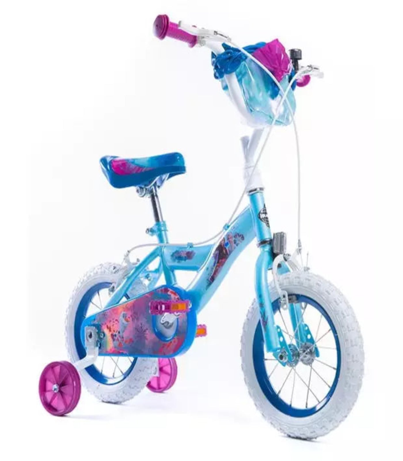 Children's bicycle with training wheels on a white background