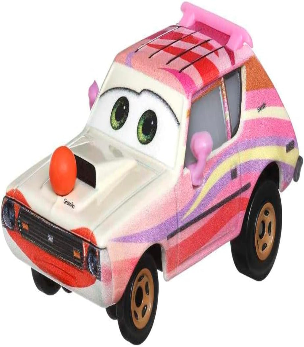 Toy car with a colorful design on a white background