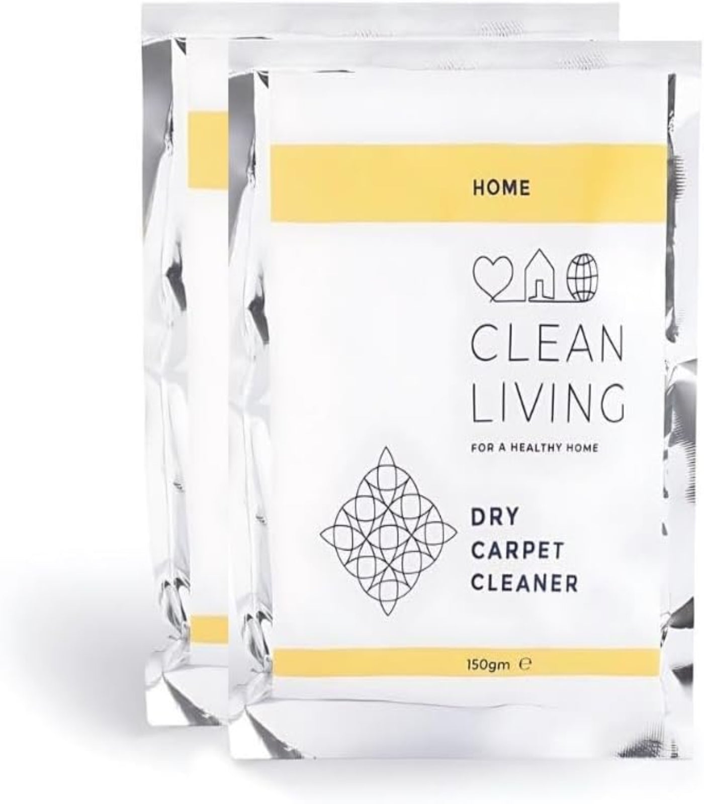 Dry carpet cleaner package with 'Clean Living' branding on a white background