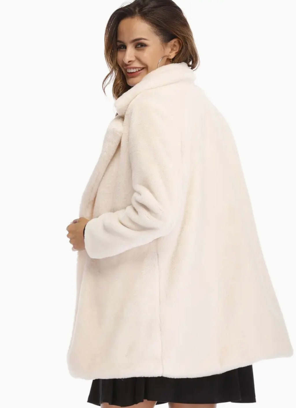 Cozy Faux Fur Long Sleeve Teddy Coat Size L