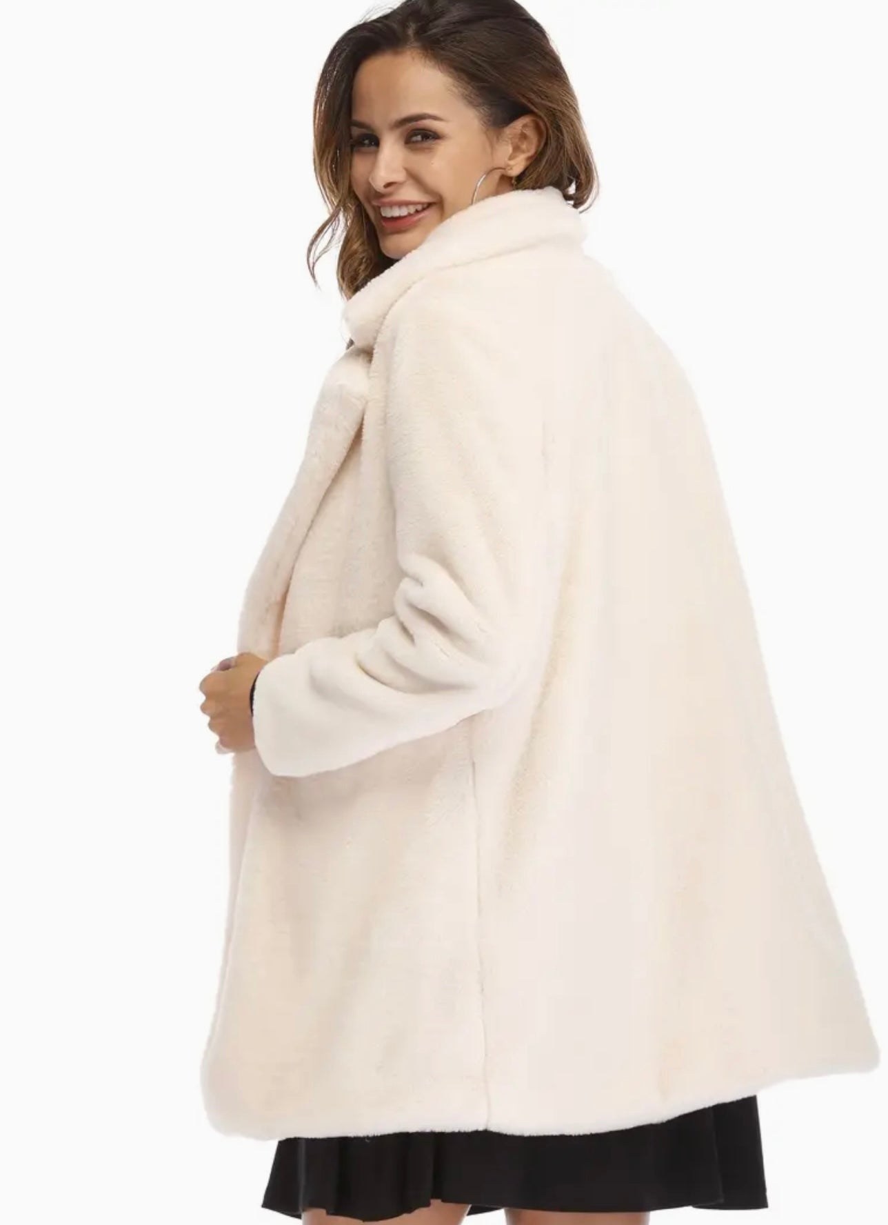 Cozy Faux Fur Long Sleeve Teddy Coat Size L