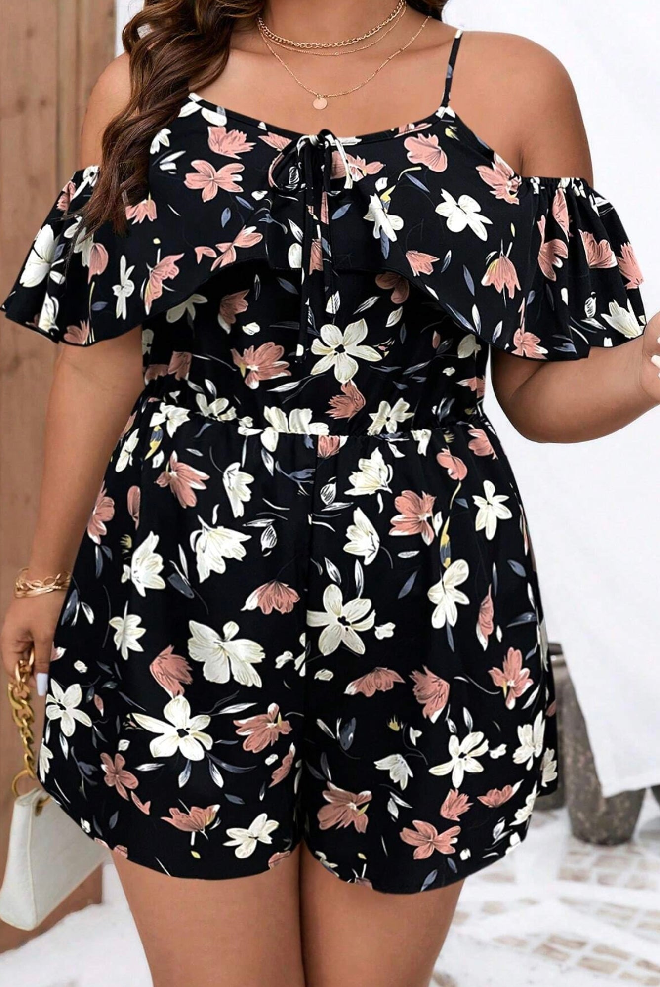 SHEIN Holiday Print Off The Shoulder Romper Size 16 (XL)
