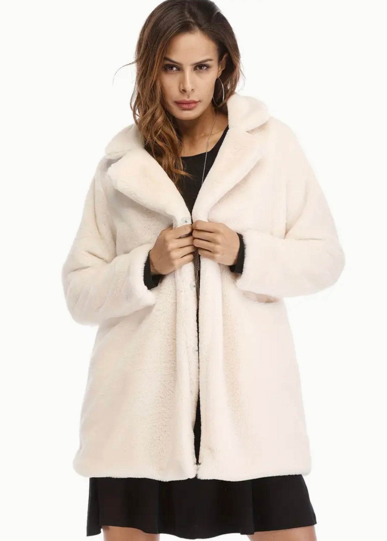 Cozy Faux Fur Long Sleeve Teddy Coat Size L