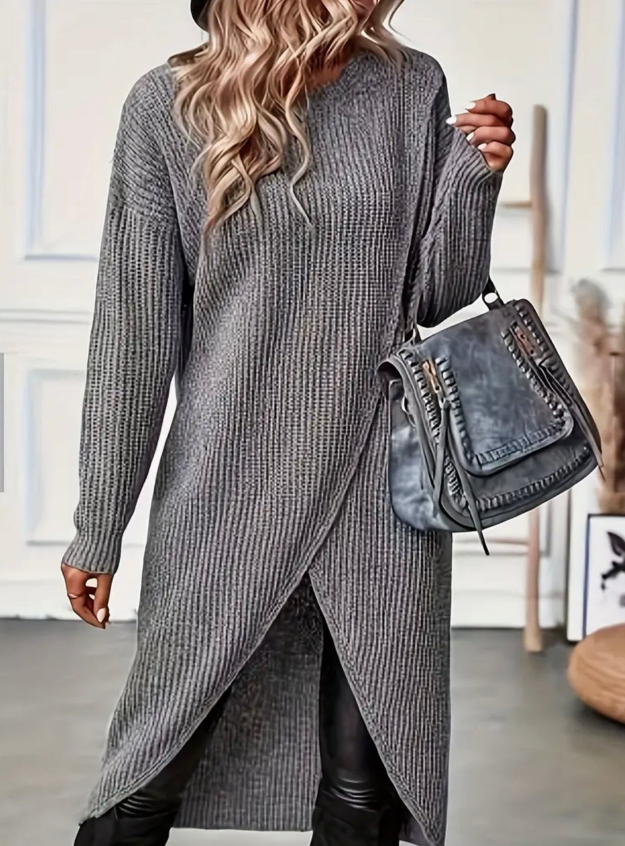Grey Jumper Sweater Dress Size L (12/14)