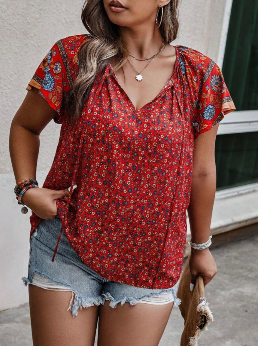 SHEIN Red Floral Blouse Size XL