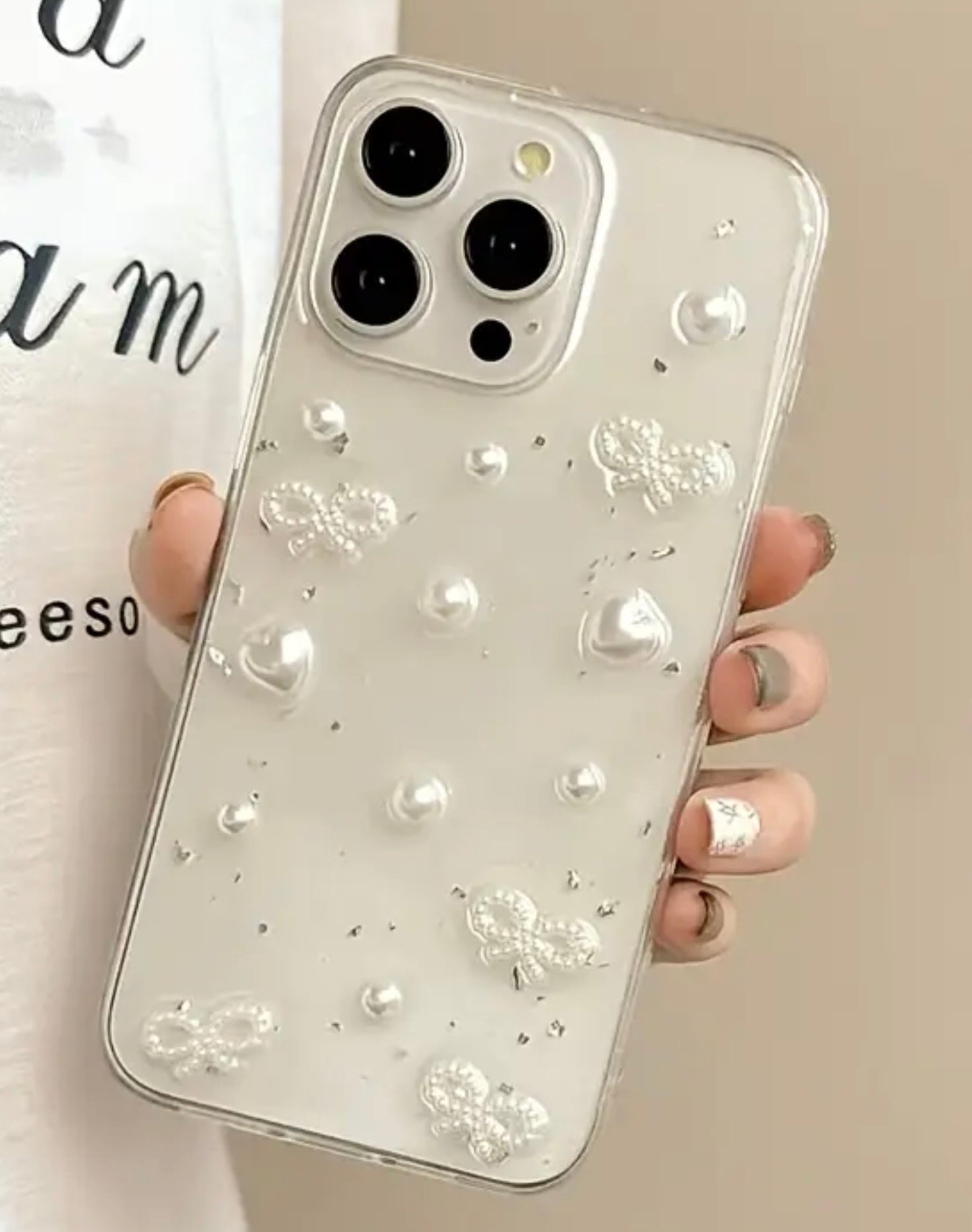 Heart Shaped Pearl Bow iPhone Case - IPhone 13 Mini