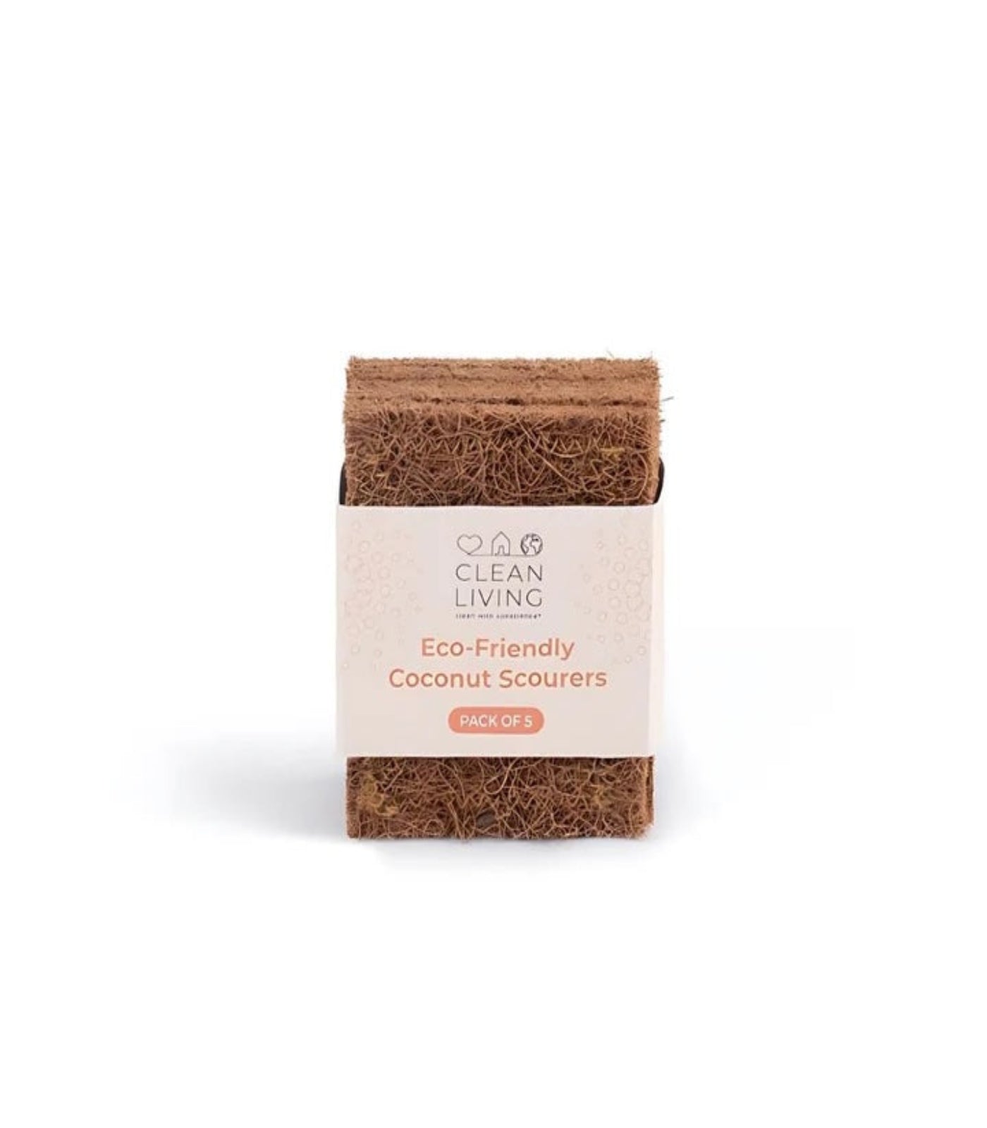 Box of eco-friendly coconut scourers with visible brand name on a white background