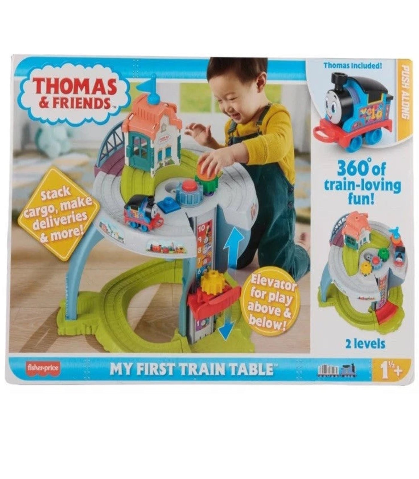 Toy train table set with packaging featuring Thomas & Friends branding