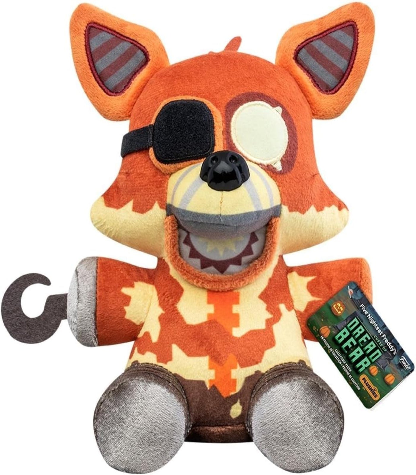 Plush toy resembling a fox character with a mask and sunglasses on a white background