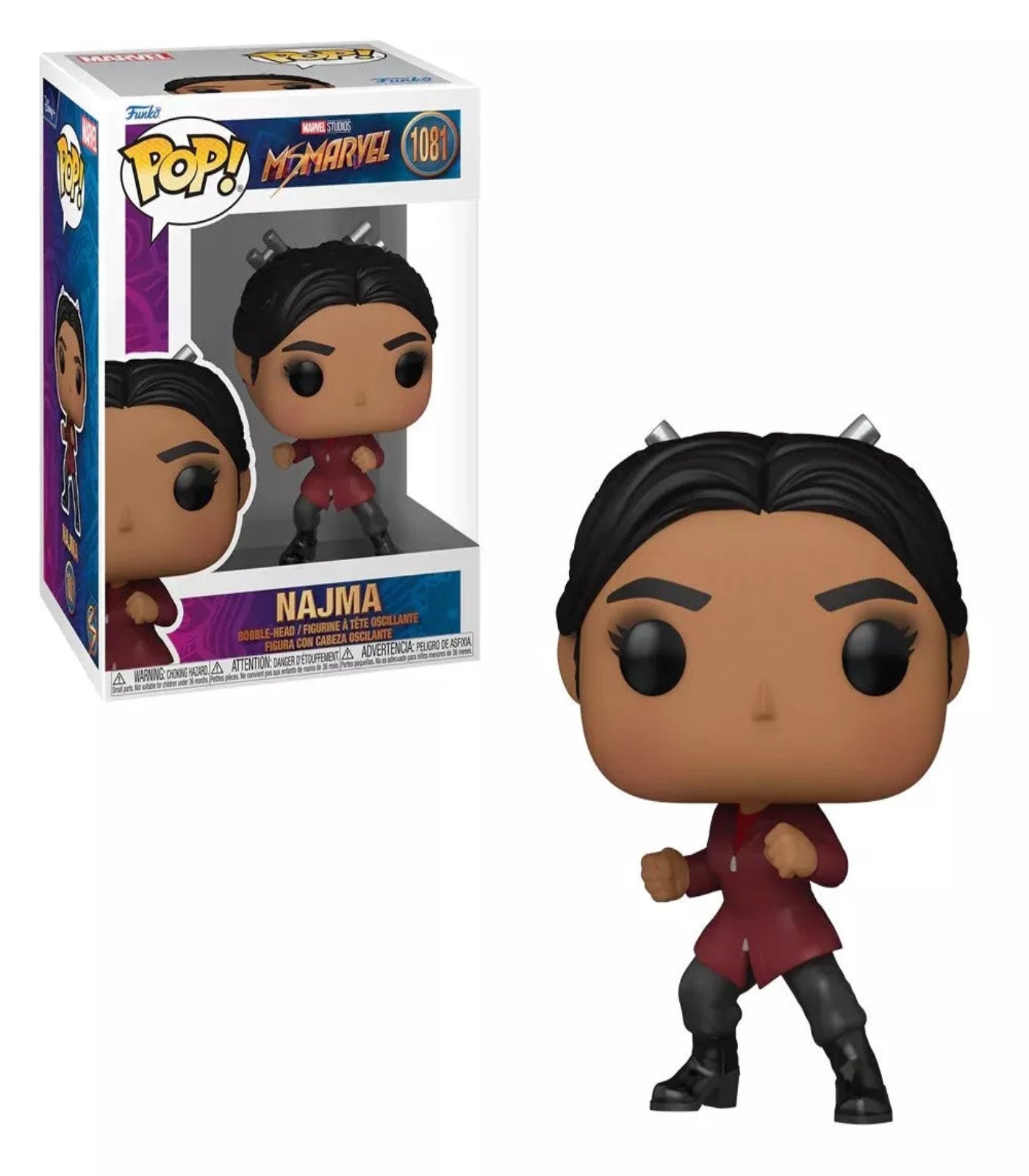 Funko Pop! Marvel figure of Najma with packaging on a white background