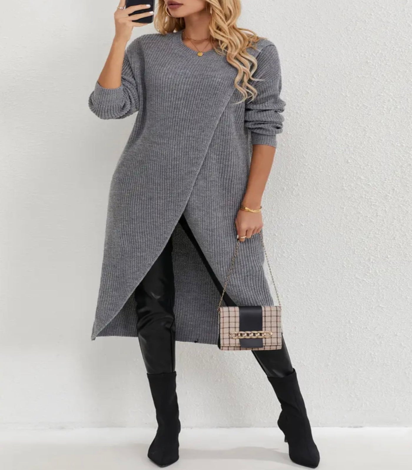 Grey Jumper Sweater Dress Size L (12/14)