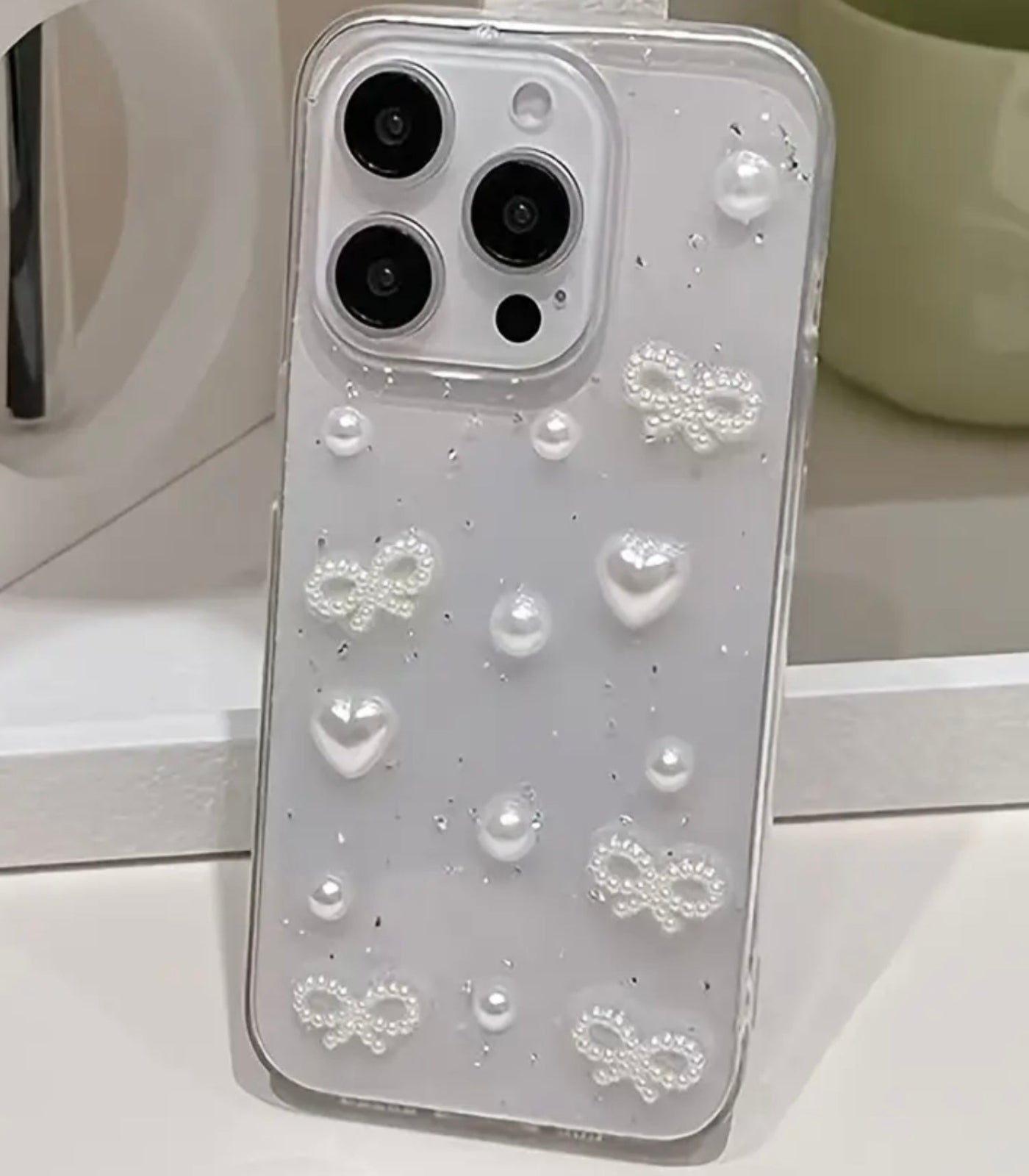 Heart Shaped Pearl Bow iPhone Case - IPhone 13 Mini