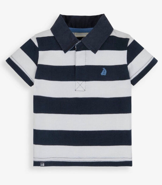 JoJo Maman Bebe Navy White Stripe Classic Stripe Polo Shirt Size 3-4 Years