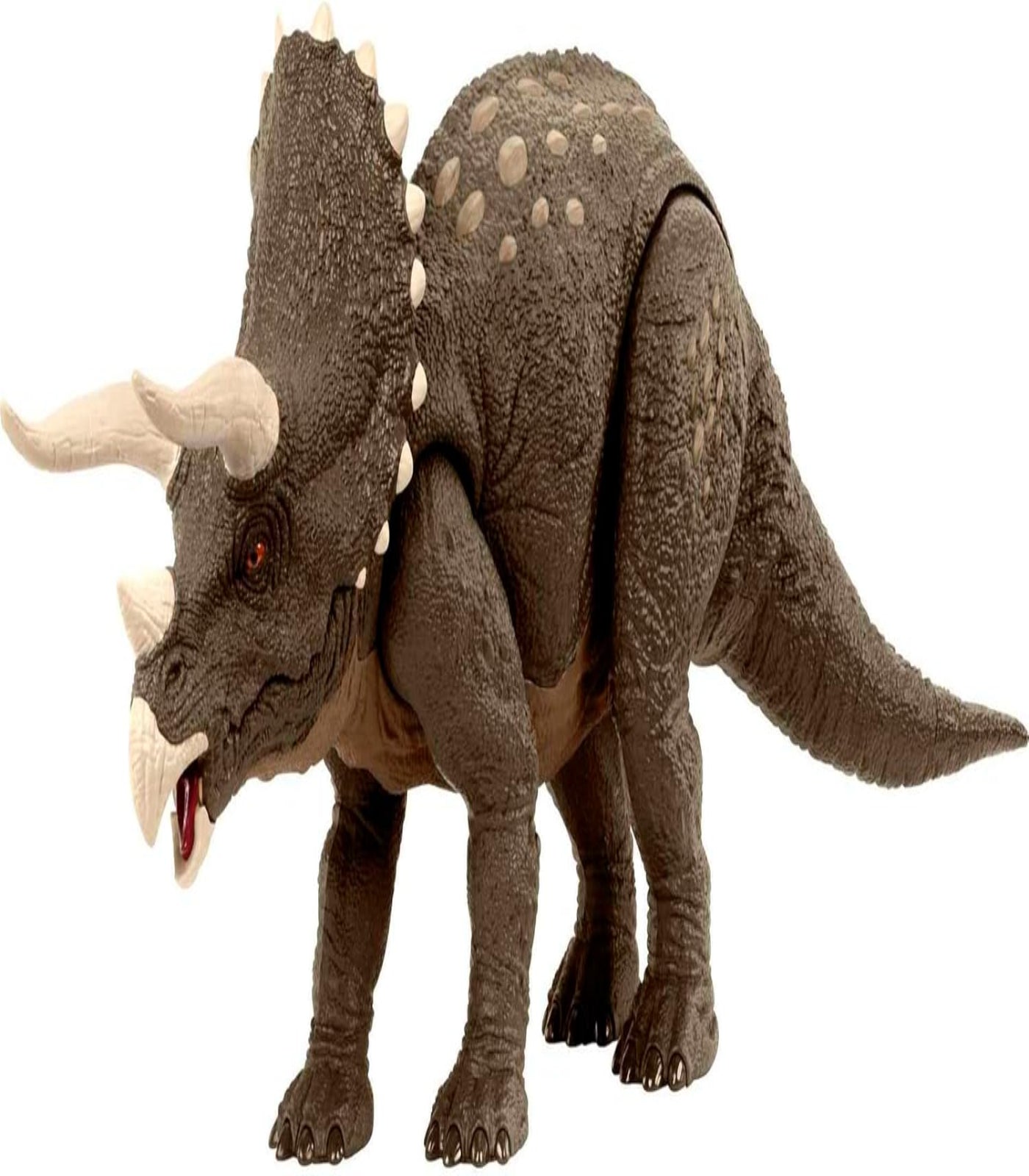 Toy triceratops dinosaur on a white background