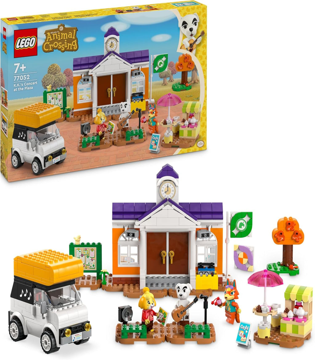 LEGO Animal Crossing set with building and vehicle on a white background
