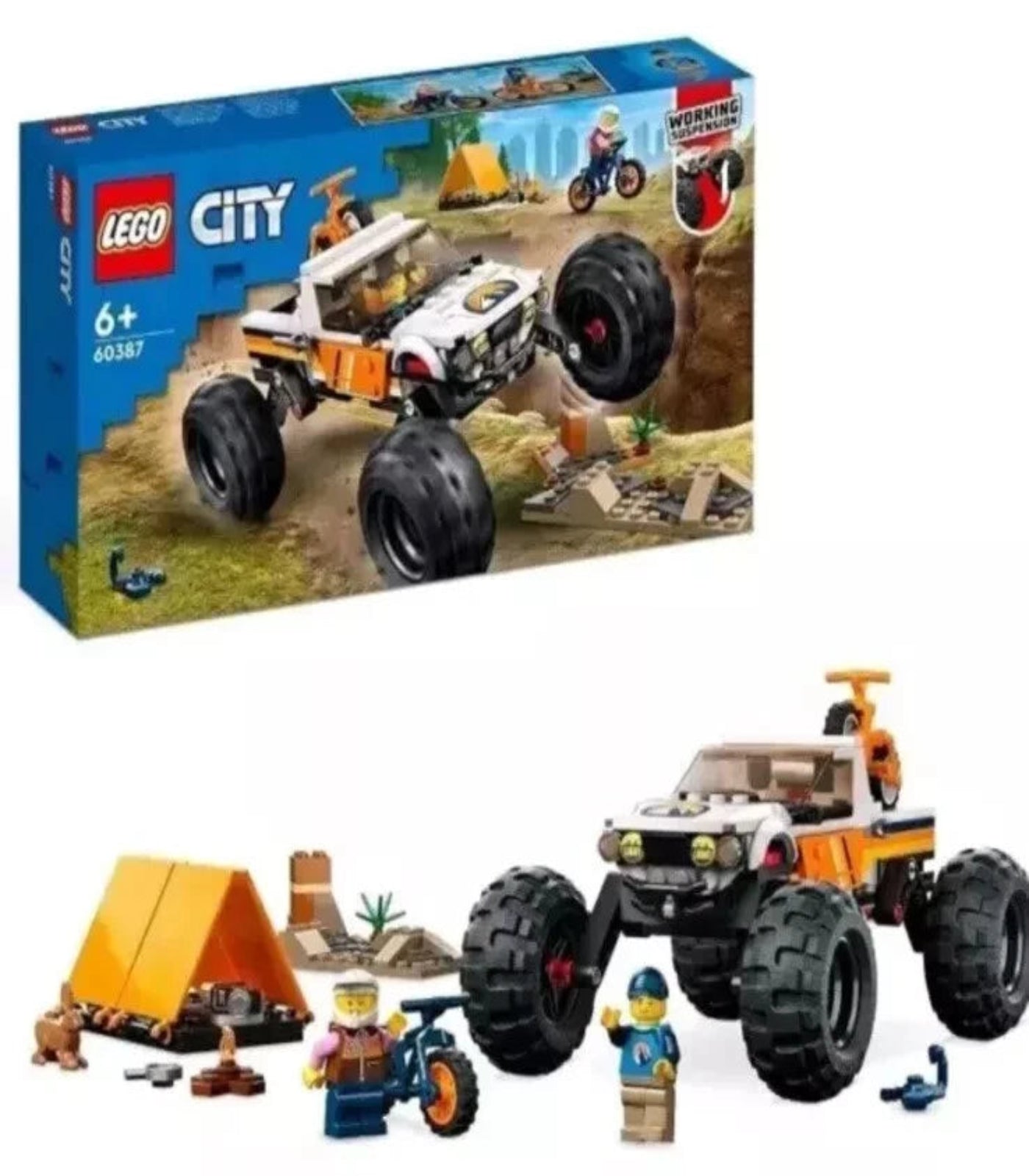 LEGO City monster truck set with packaging on a white background