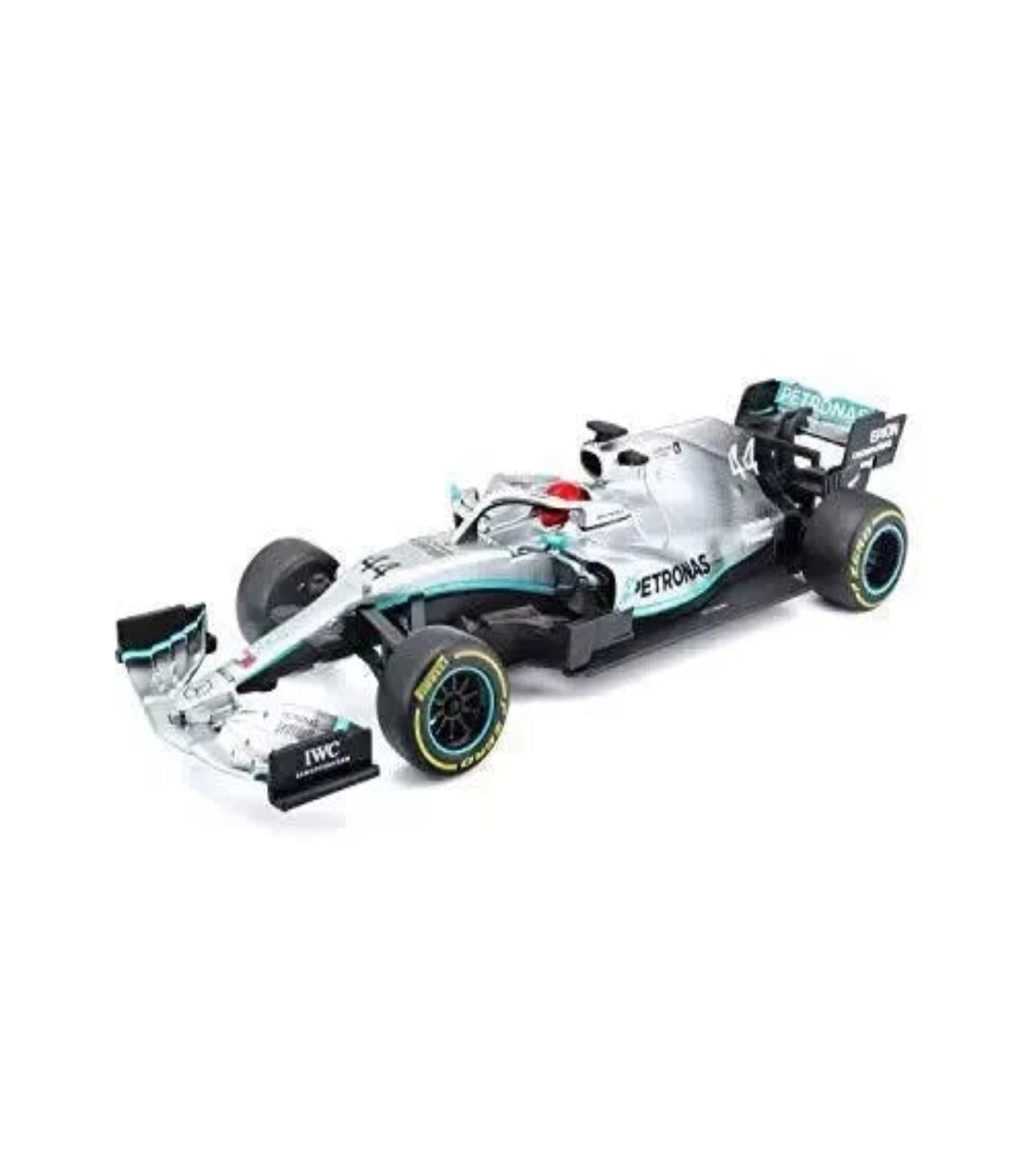 Model of a Formula 1 car with visible branding on a white background