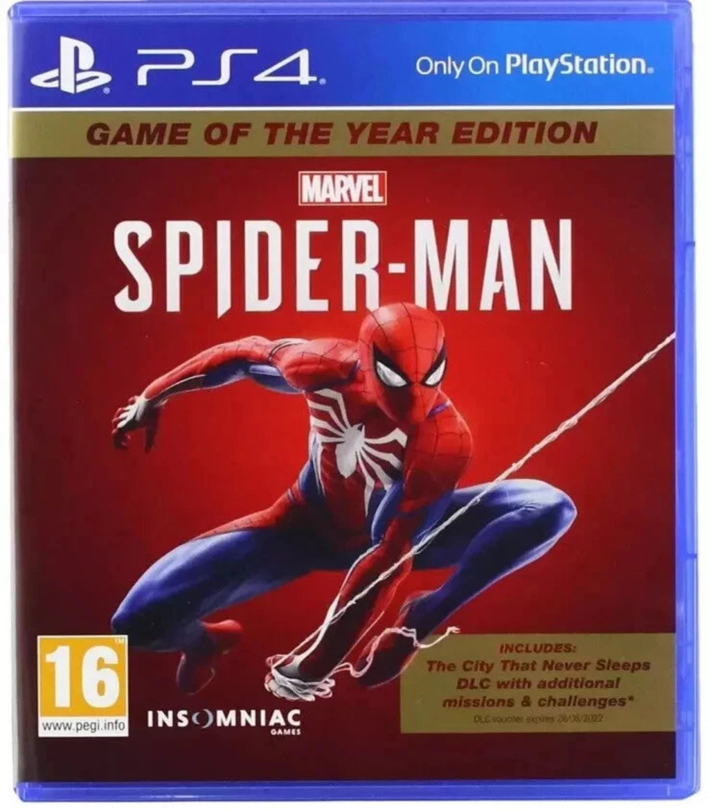 Marvel Spider-Man Game of the Year Edition for PS4 on a red and blue background