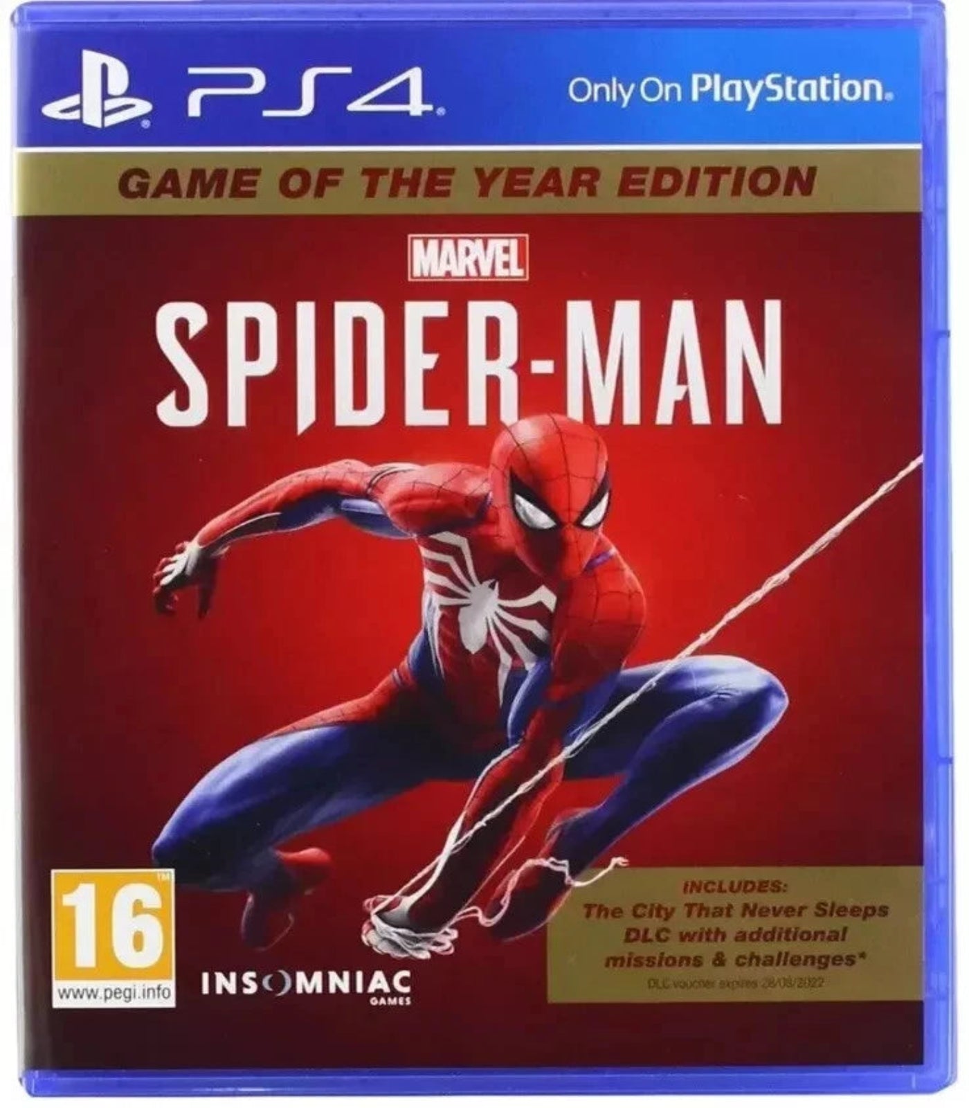 Marvel Spider-Man Game of the Year Edition for PS4 on a red and blue background