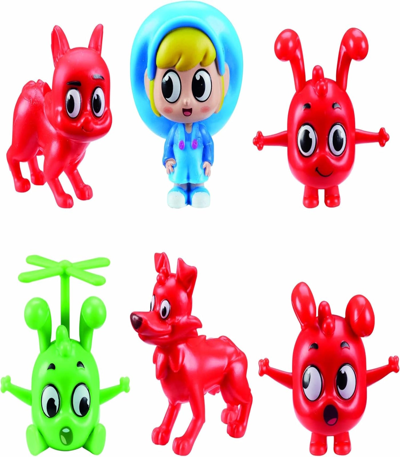 Set of colorful toy figures on a white background