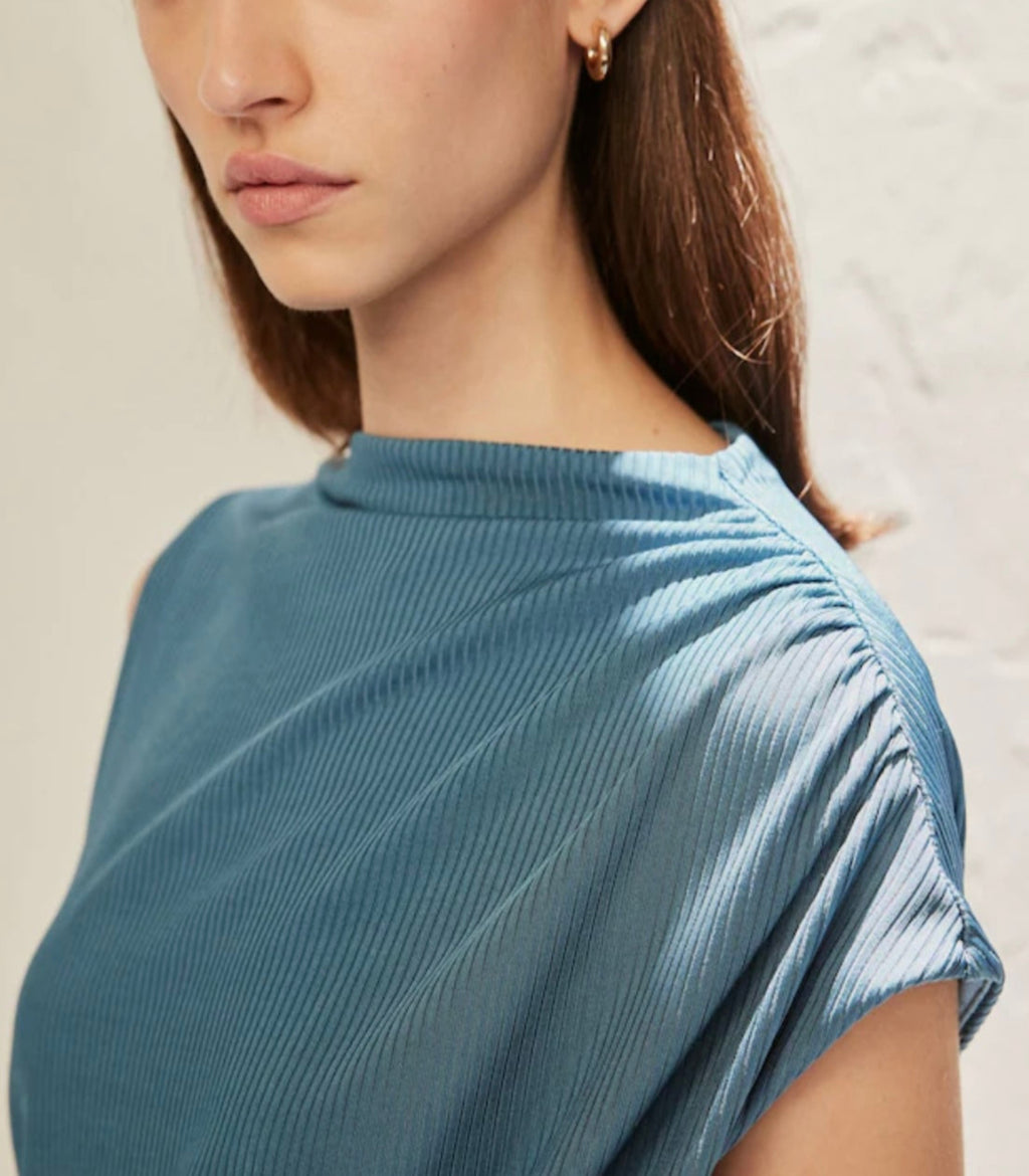 NEXT Teal Blue Premium Asymmetric Drape Top Size 12