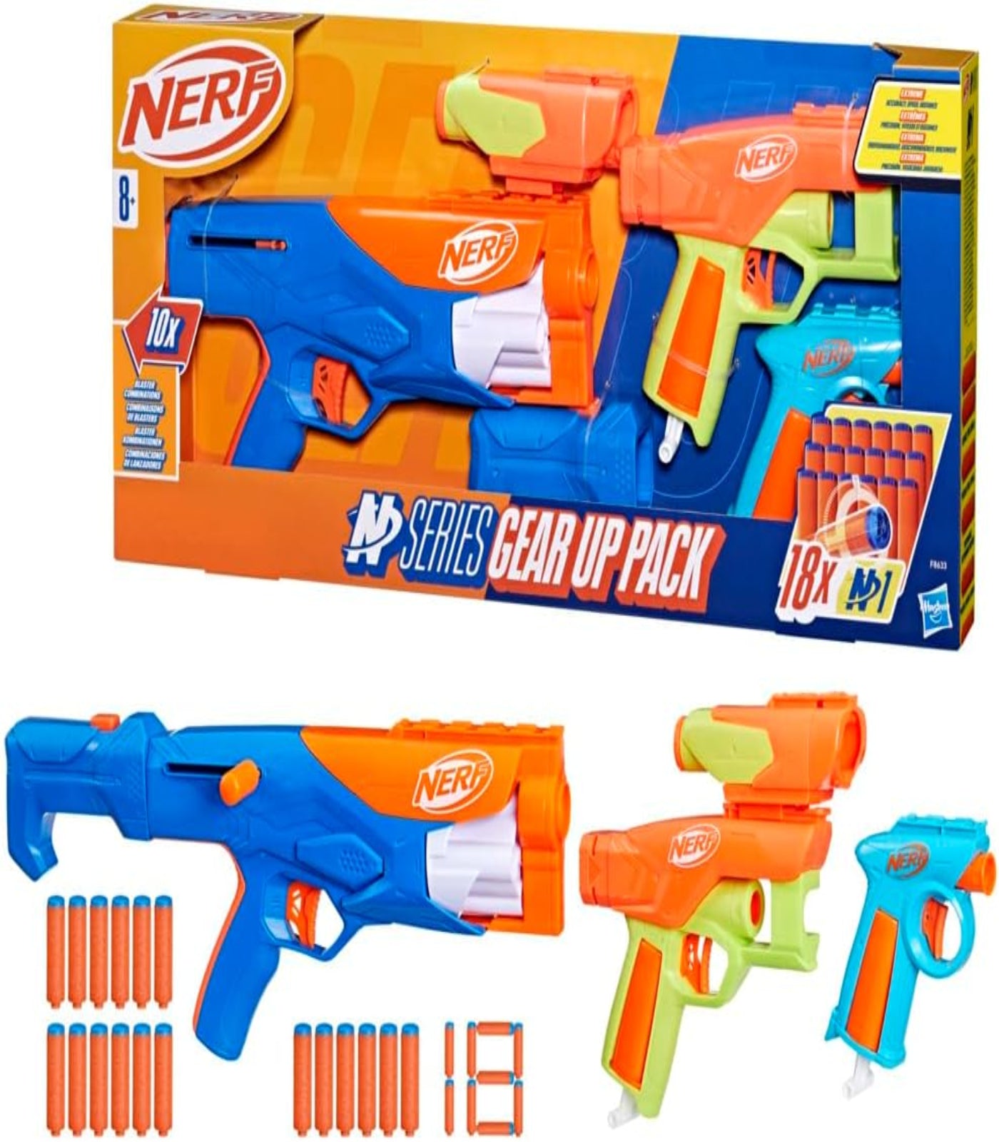 Nerf NP Series Gear Up Pack with two blasters and accessories on a white background