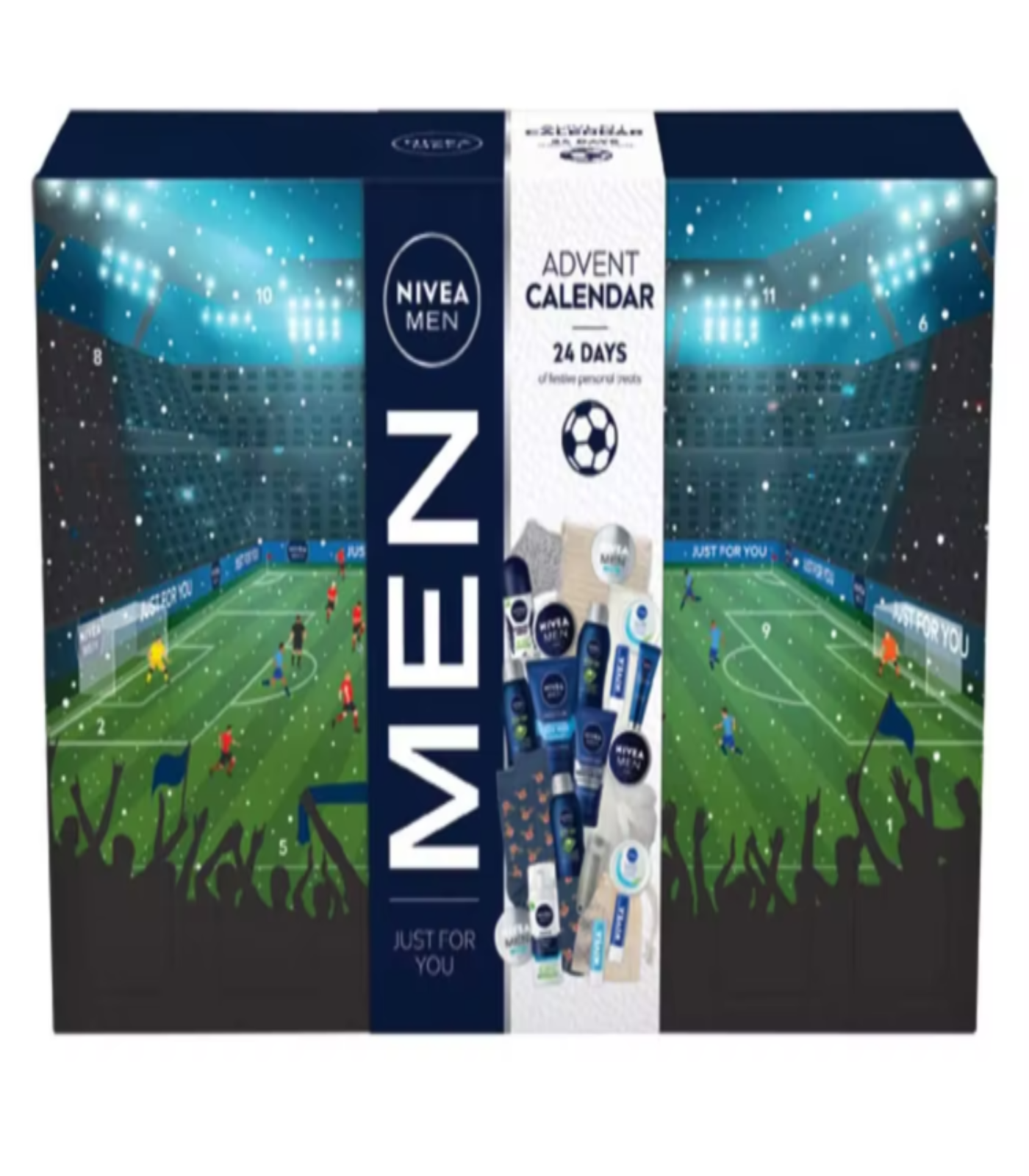 Nivea Men advent calendar packaging with soccer field design