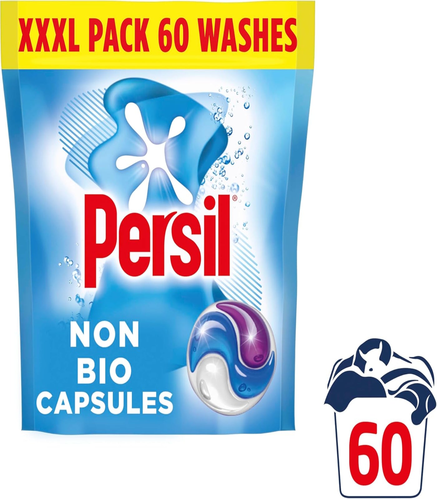 Persil non-bio capsules packaging with 60 washes indication