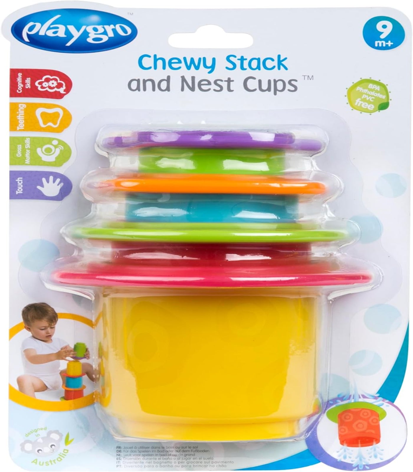 Playgro Toy Chewy Stack And Nest Cups Stackable Bath Toy 9m+